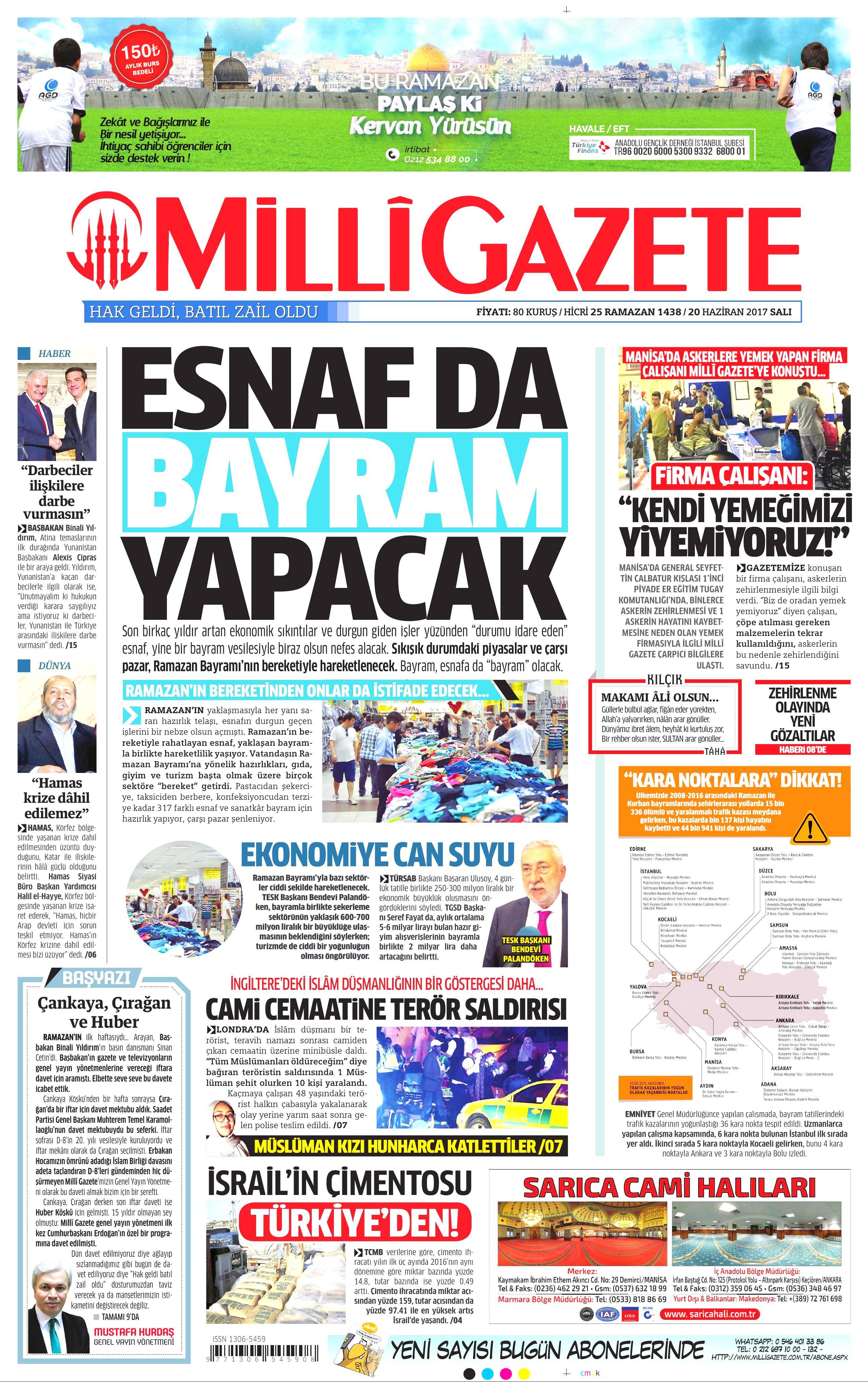 20 Haziran 2017 Salı gazete manşetleri - 14