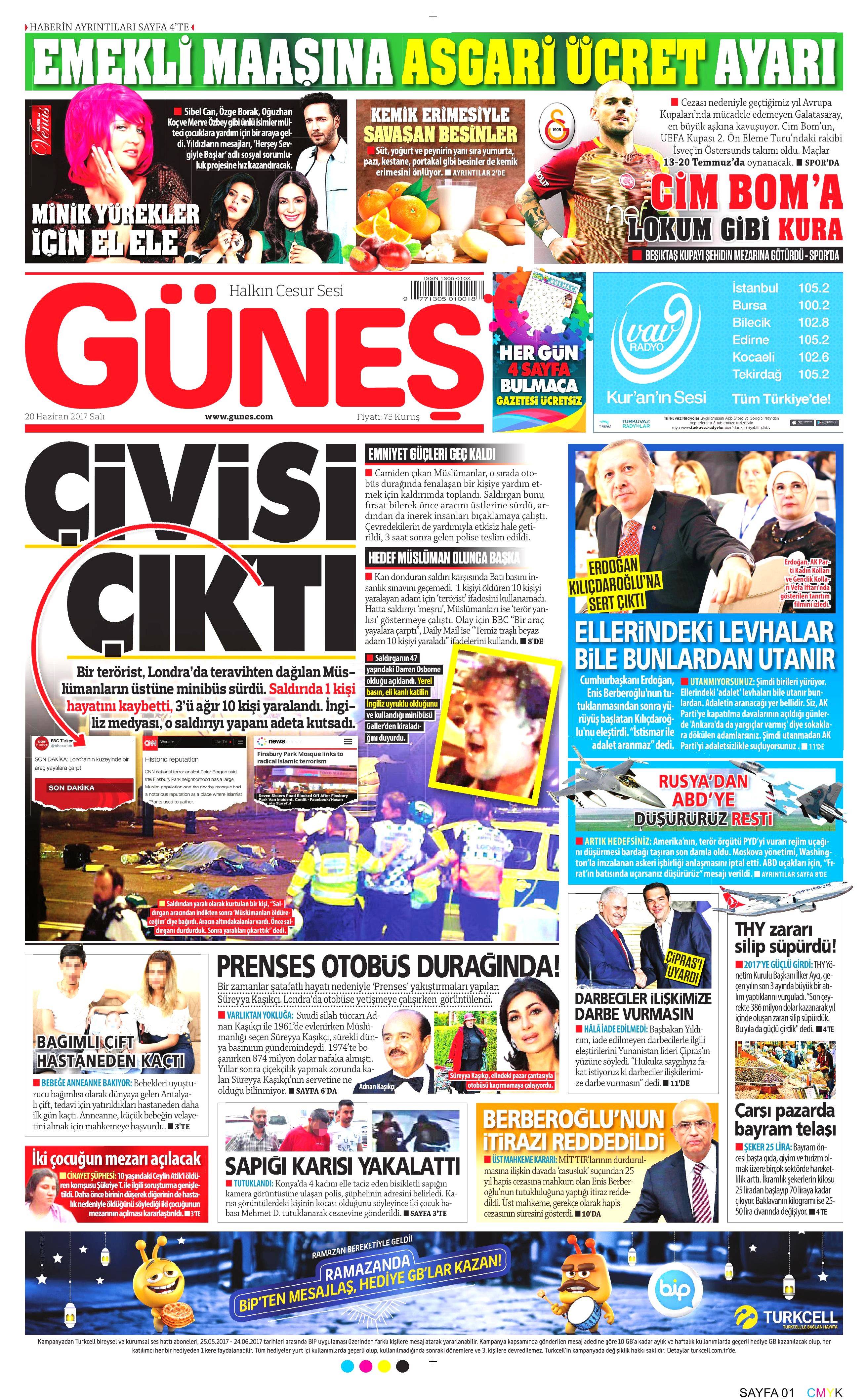 20 Haziran 2017 Salı gazete manşetleri - 8