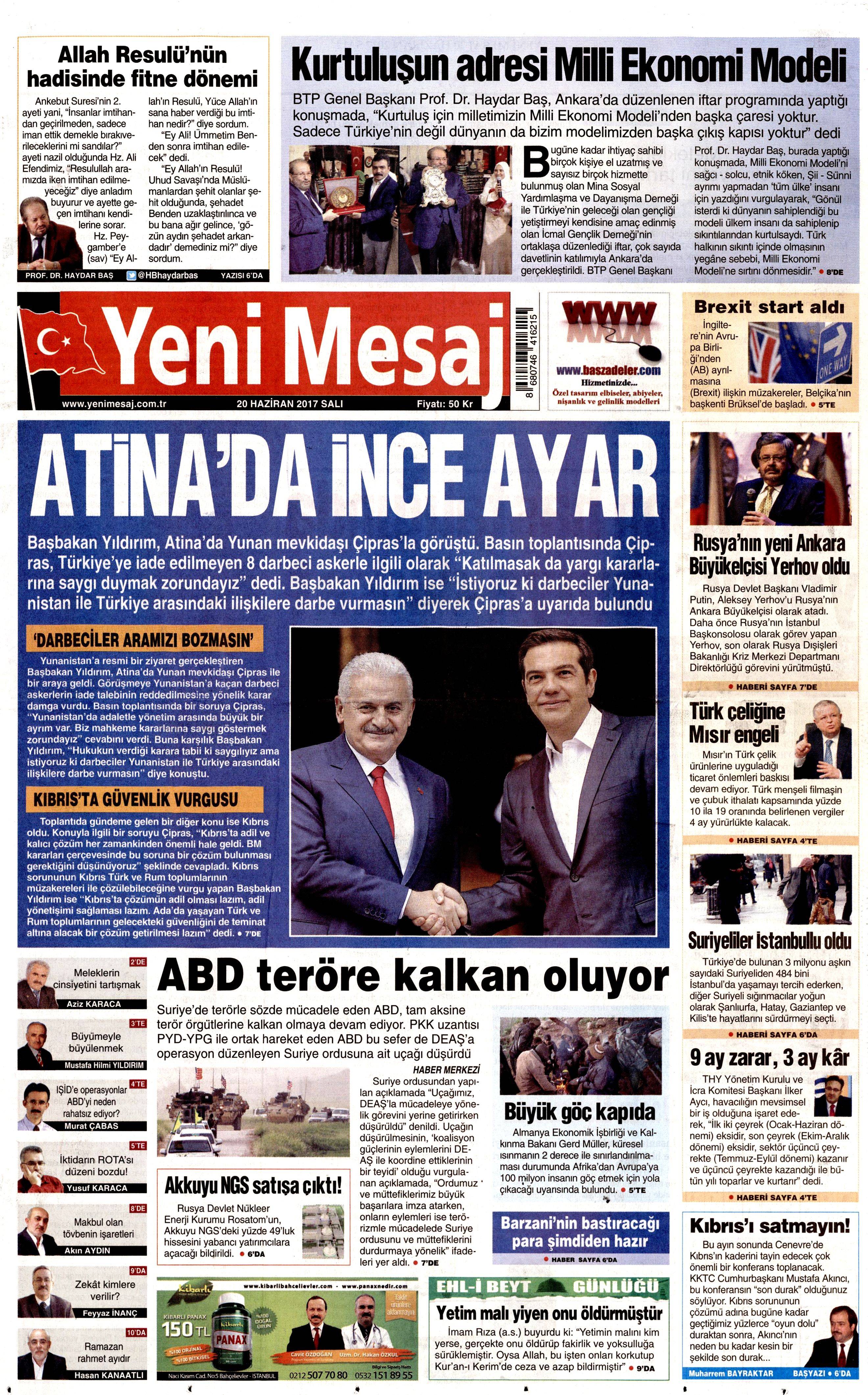 20 Haziran 2017 Salı gazete manşetleri - 27