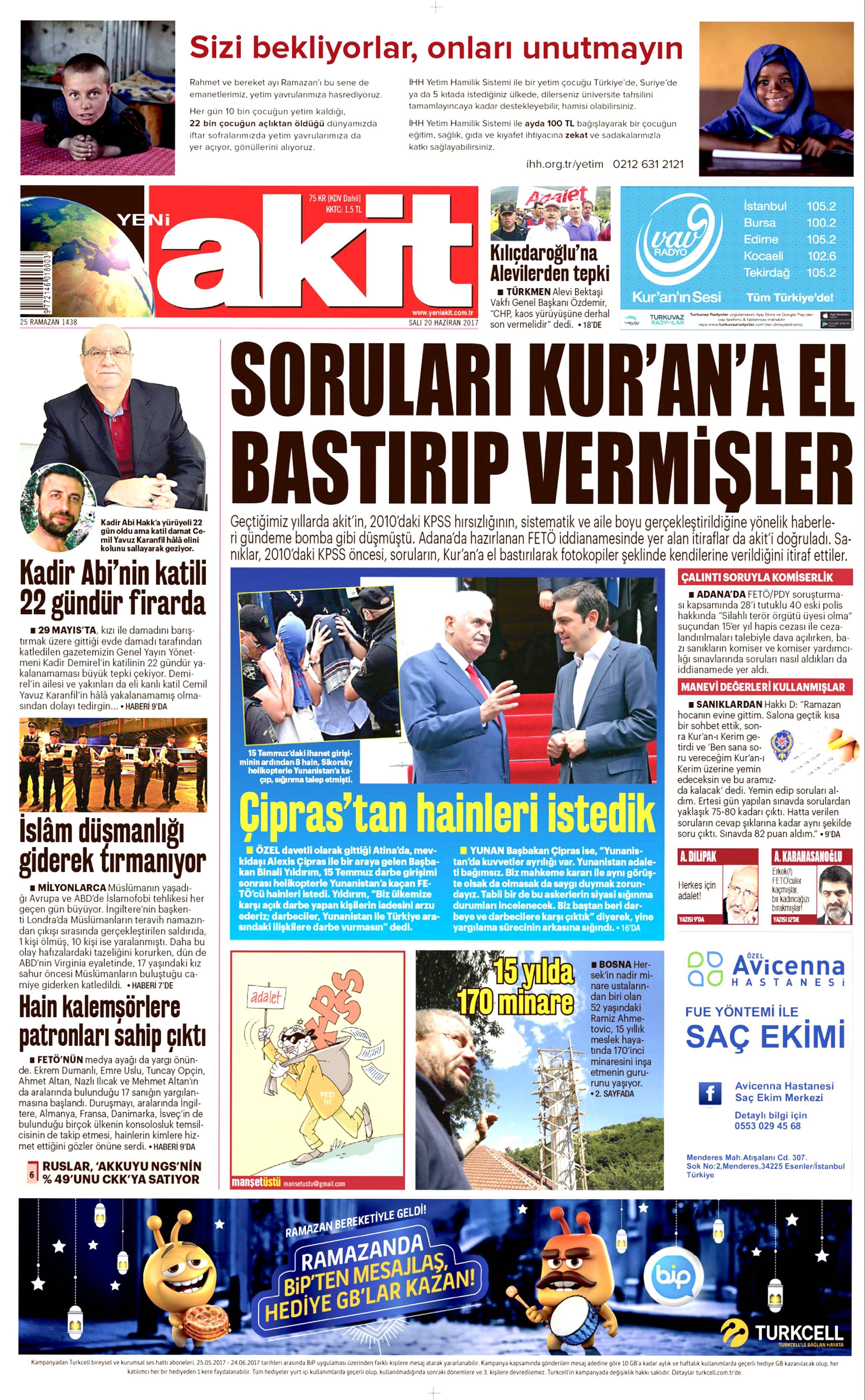 20 Haziran 2017 Salı gazete manşetleri - 2