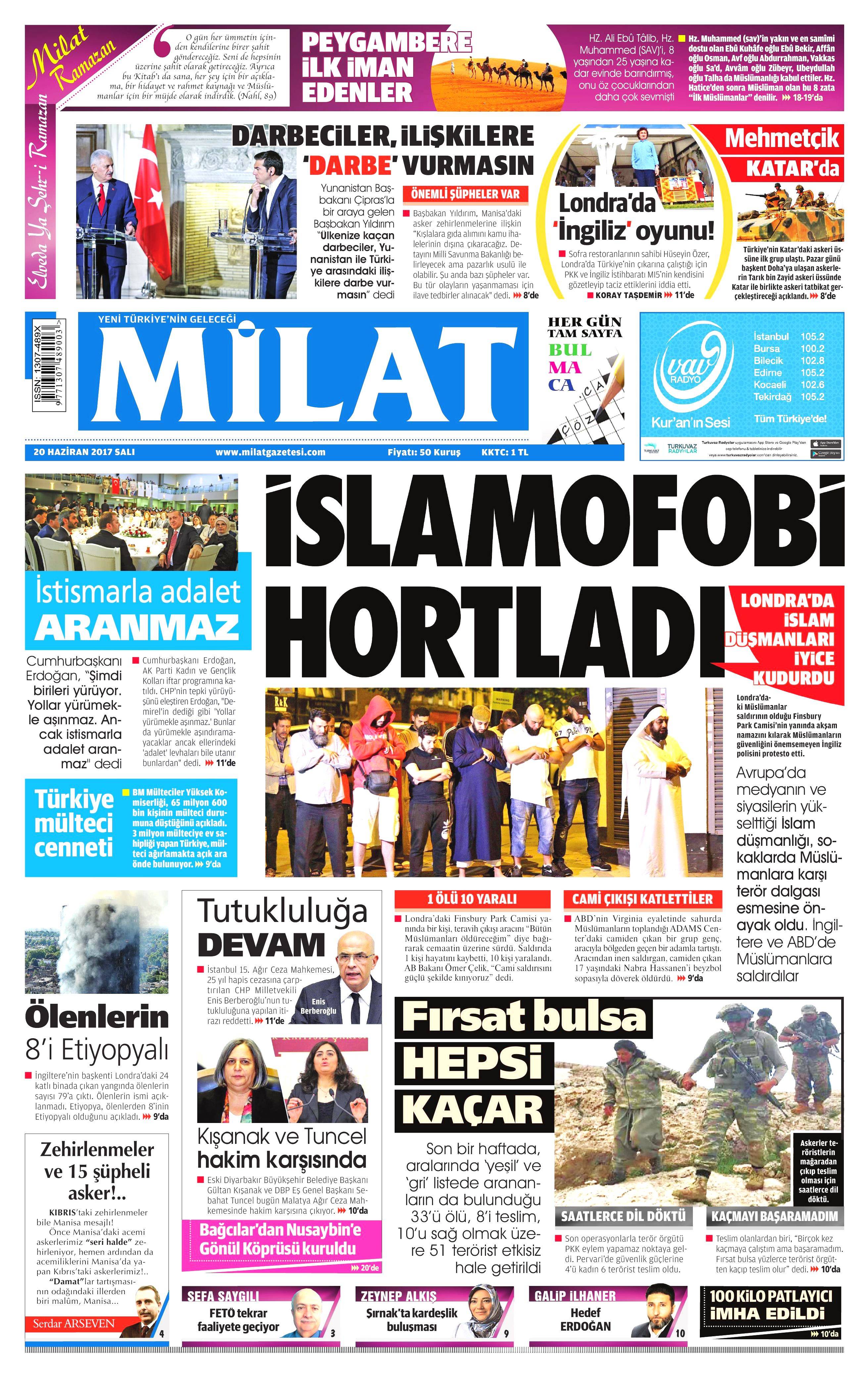 20 Haziran 2017 Salı gazete manşetleri - 13
