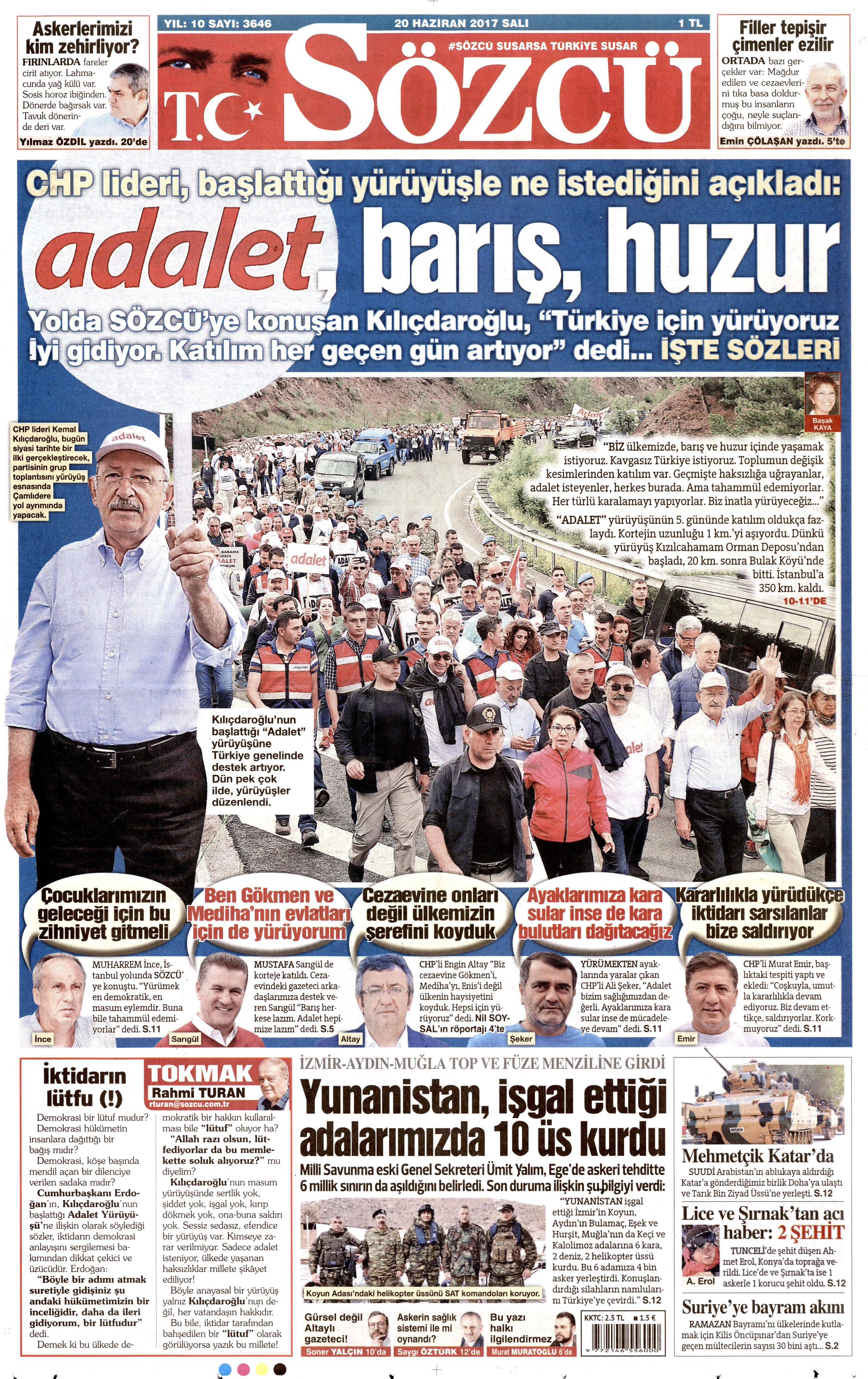 20 Haziran 2017 Salı gazete manşetleri - 19