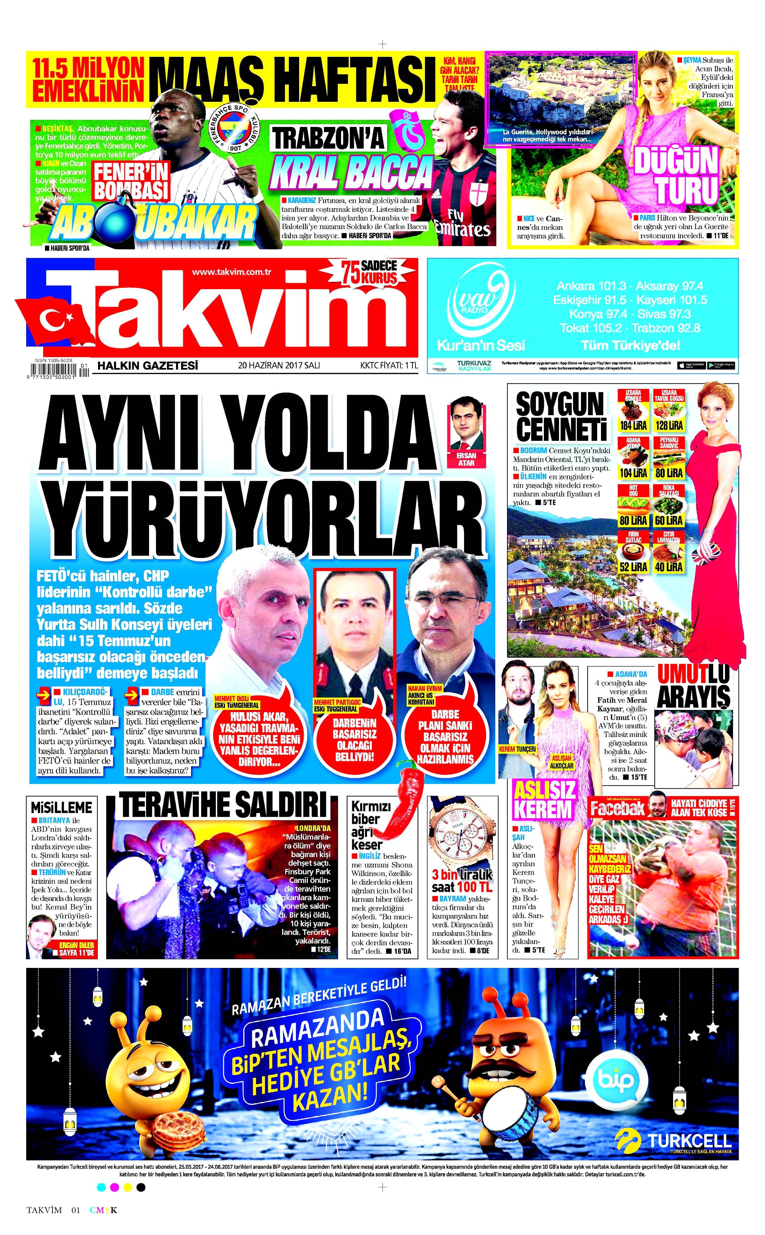 20 Haziran 2017 Salı gazete manşetleri - 21