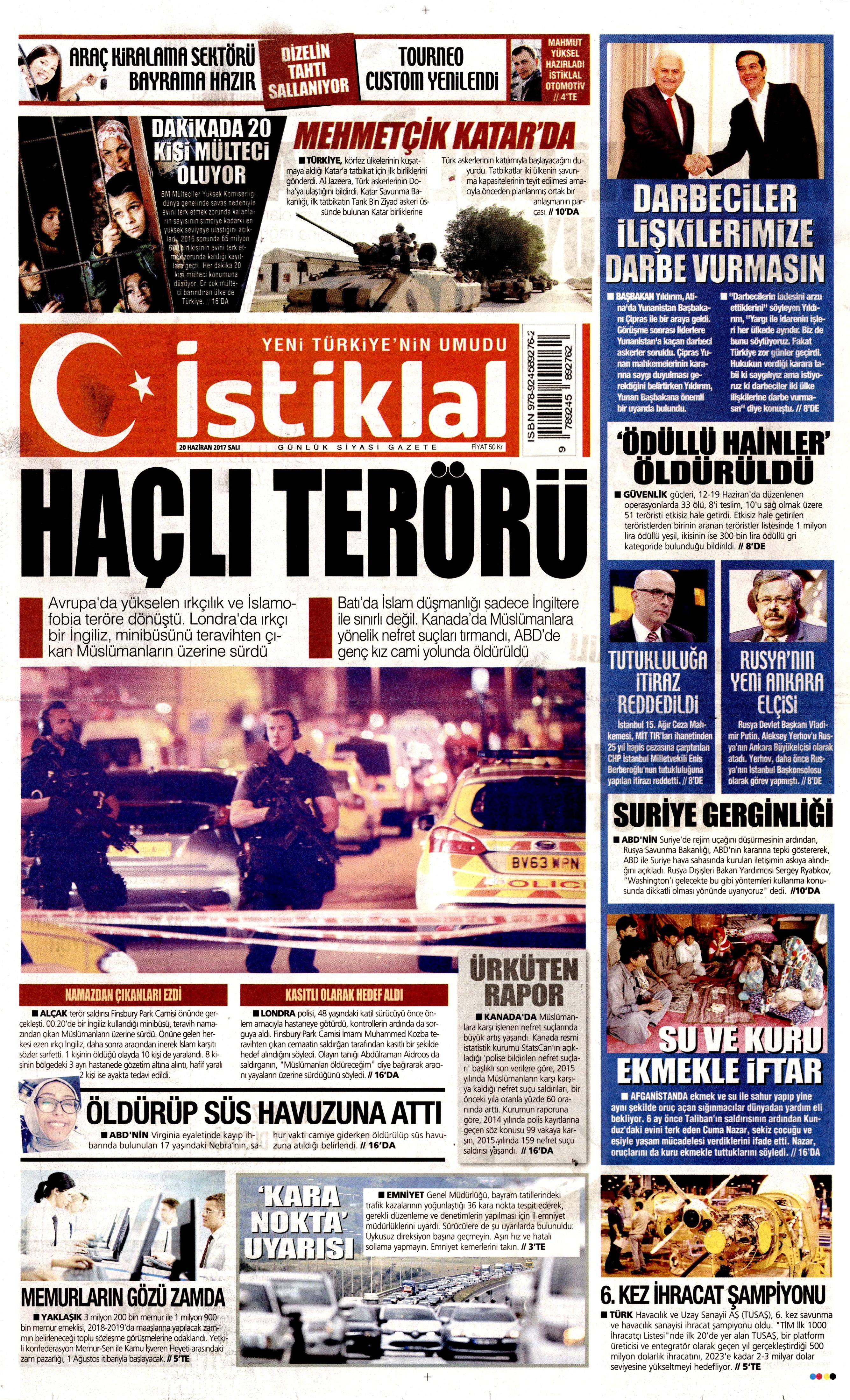 20 Haziran 2017 Salı gazete manşetleri - 11