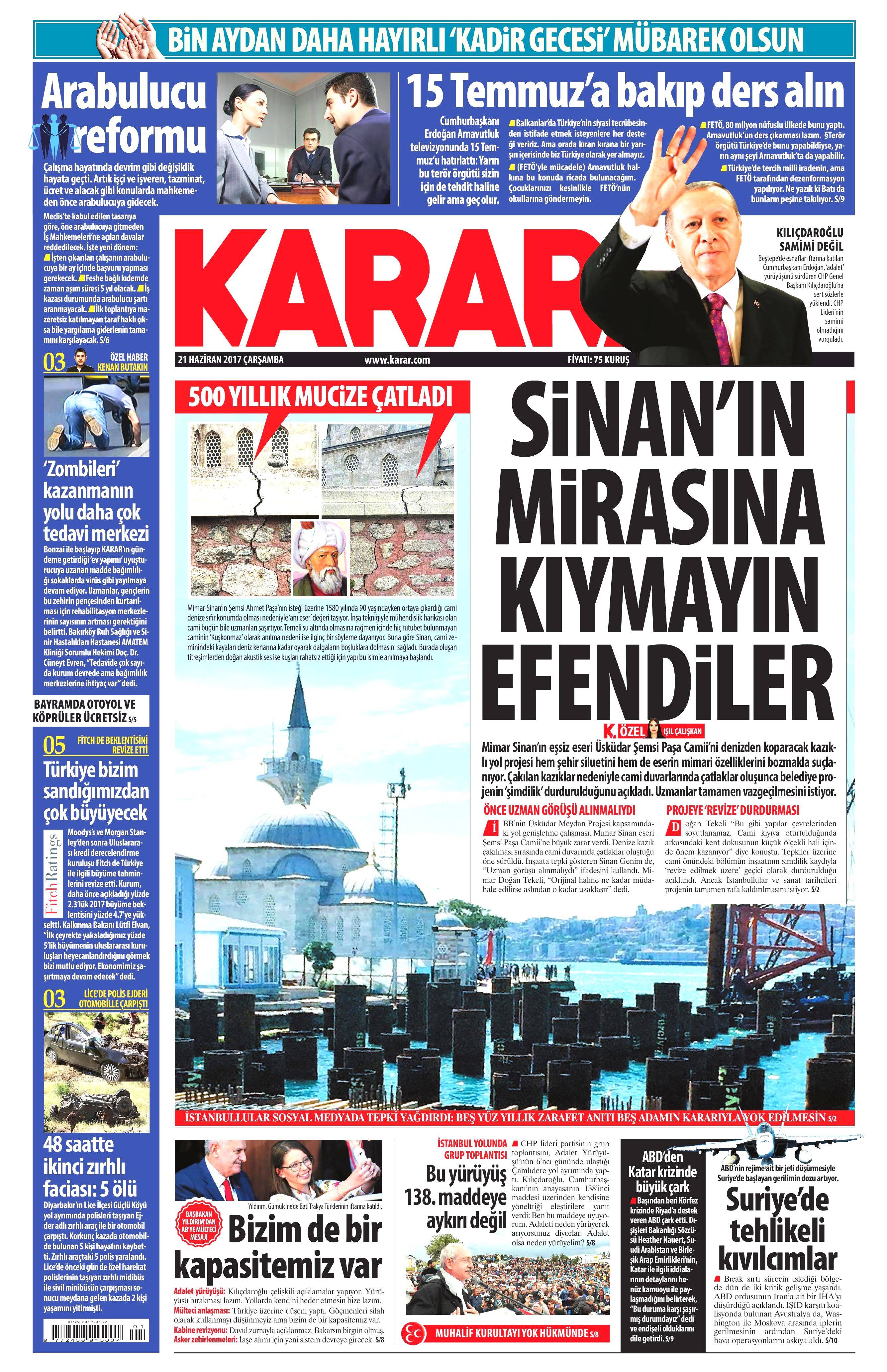 21 Haziran 2017 Çarşamba gazete manşetleri - 12