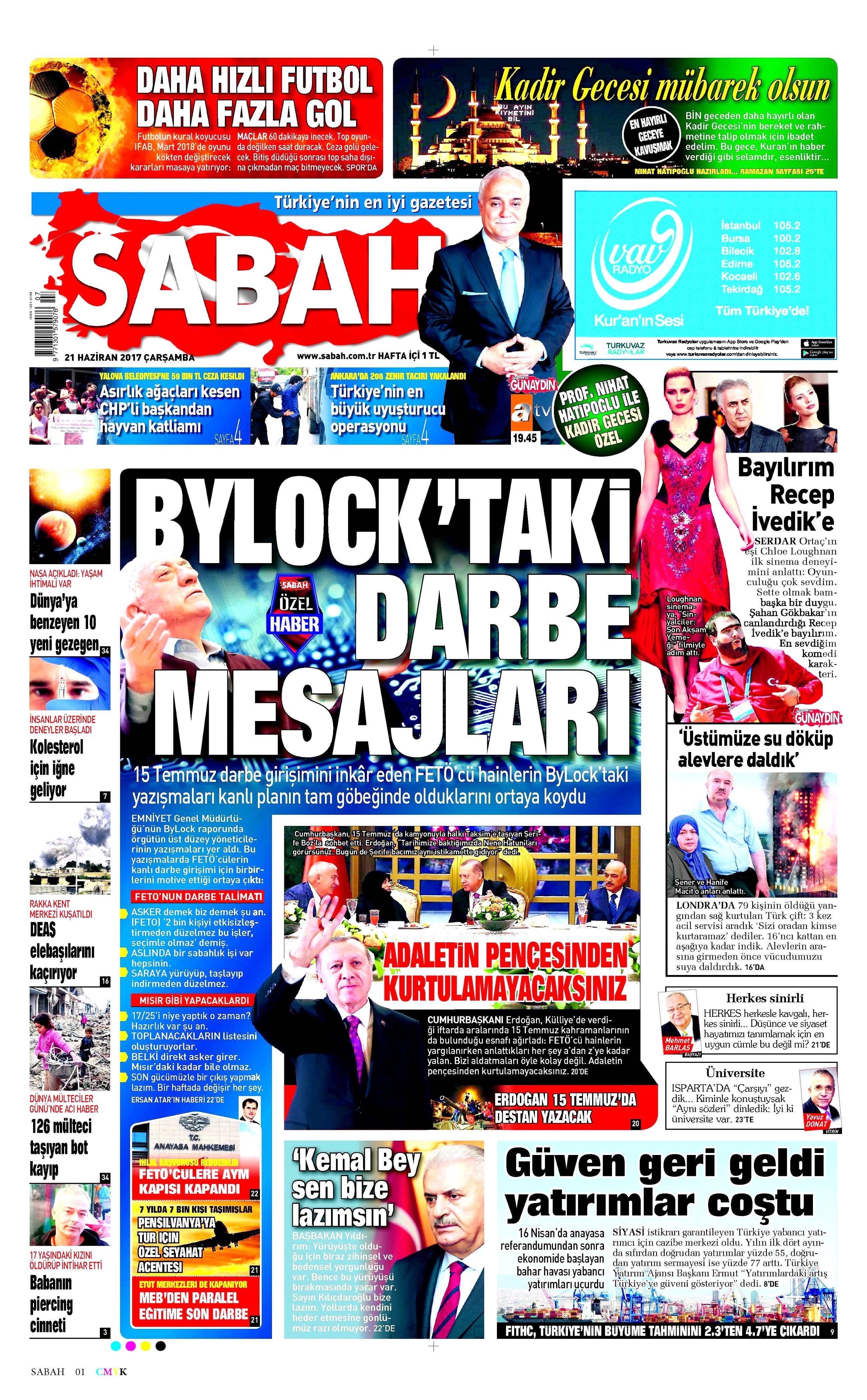 21 Haziran 2017 Çarşamba gazete manşetleri - 18