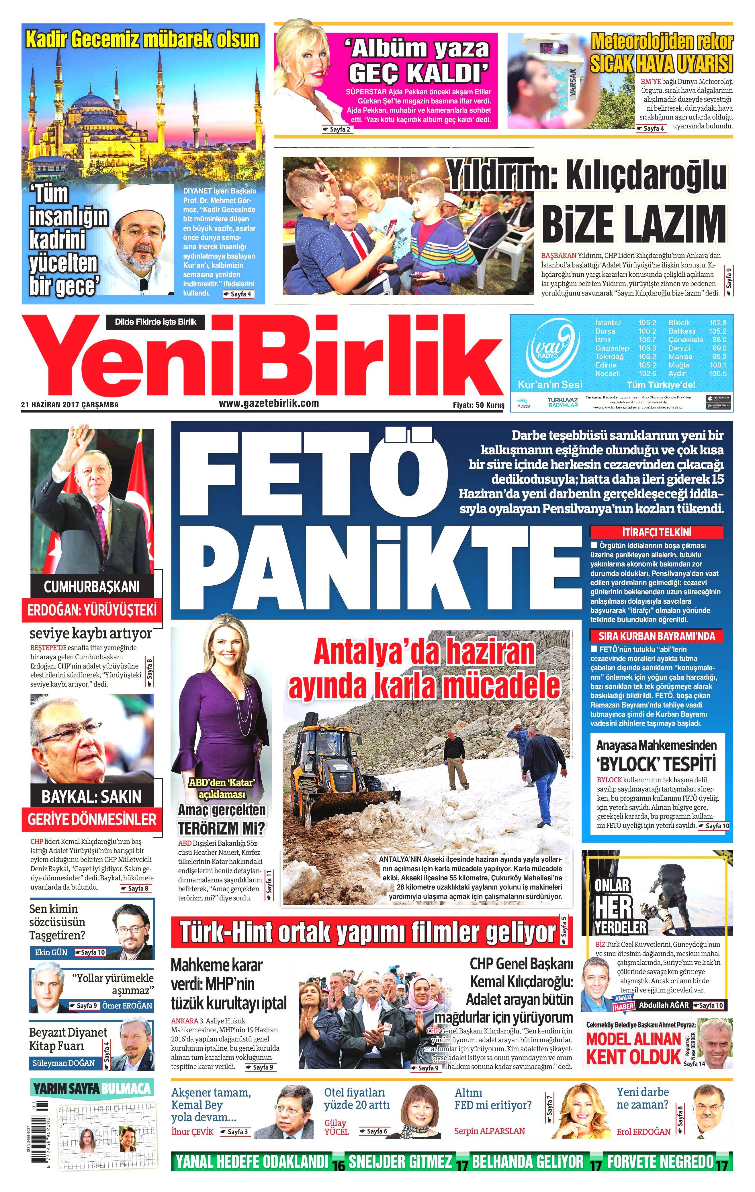 21 Haziran 2017 Çarşamba gazete manşetleri - 25