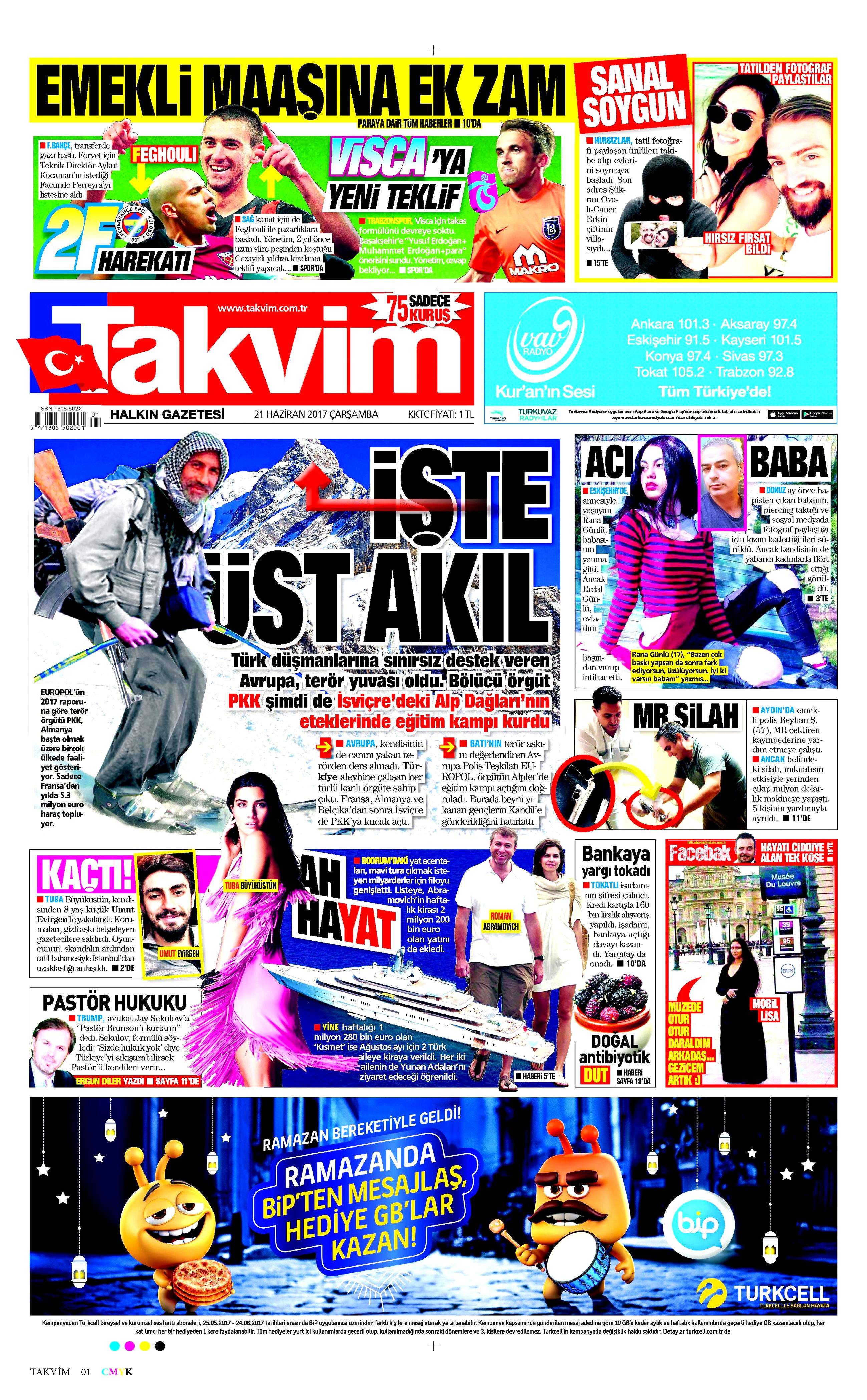 21 Haziran 2017 Çarşamba gazete manşetleri - 21