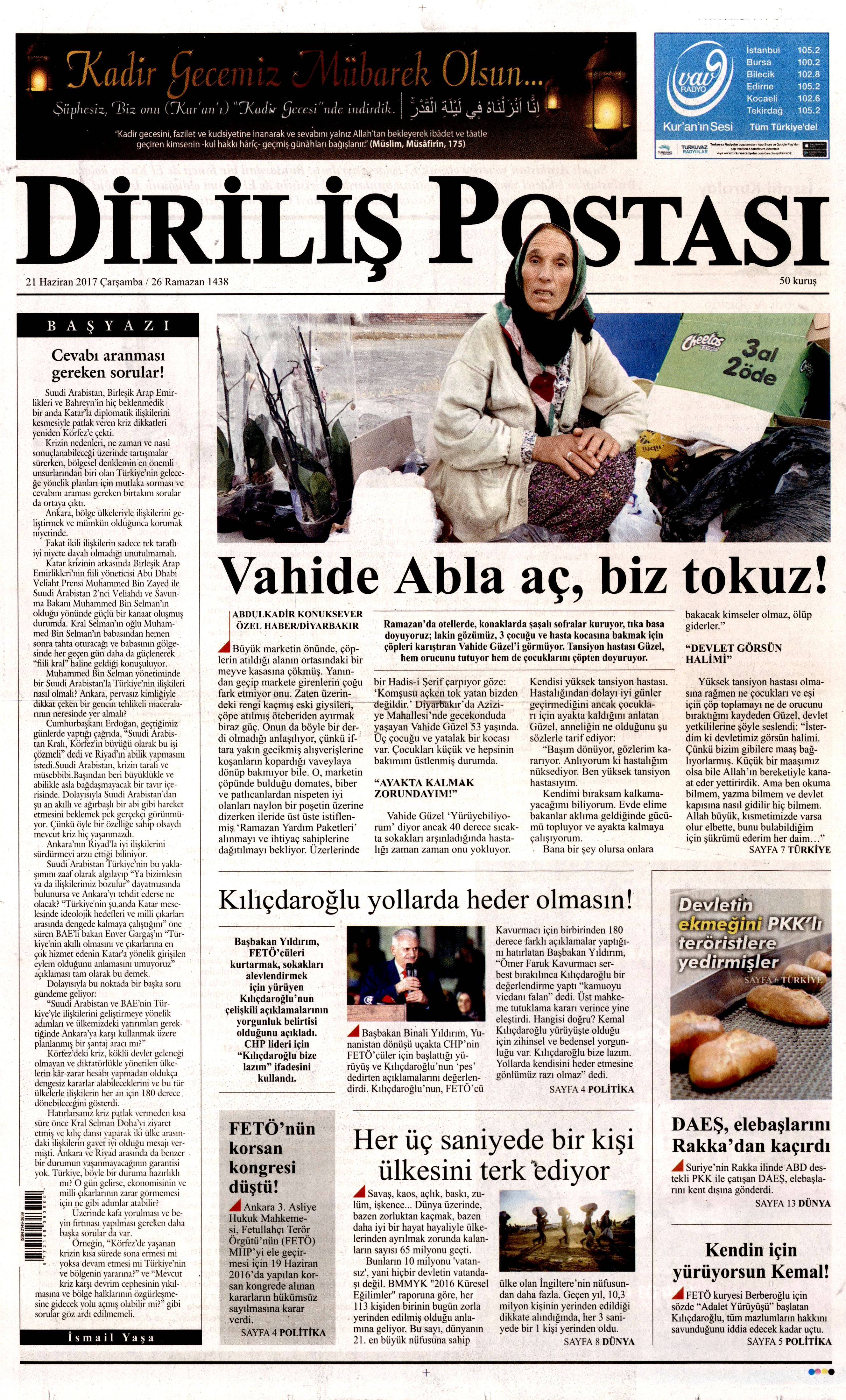 21 Haziran 2017 Çarşamba gazete manşetleri - 6