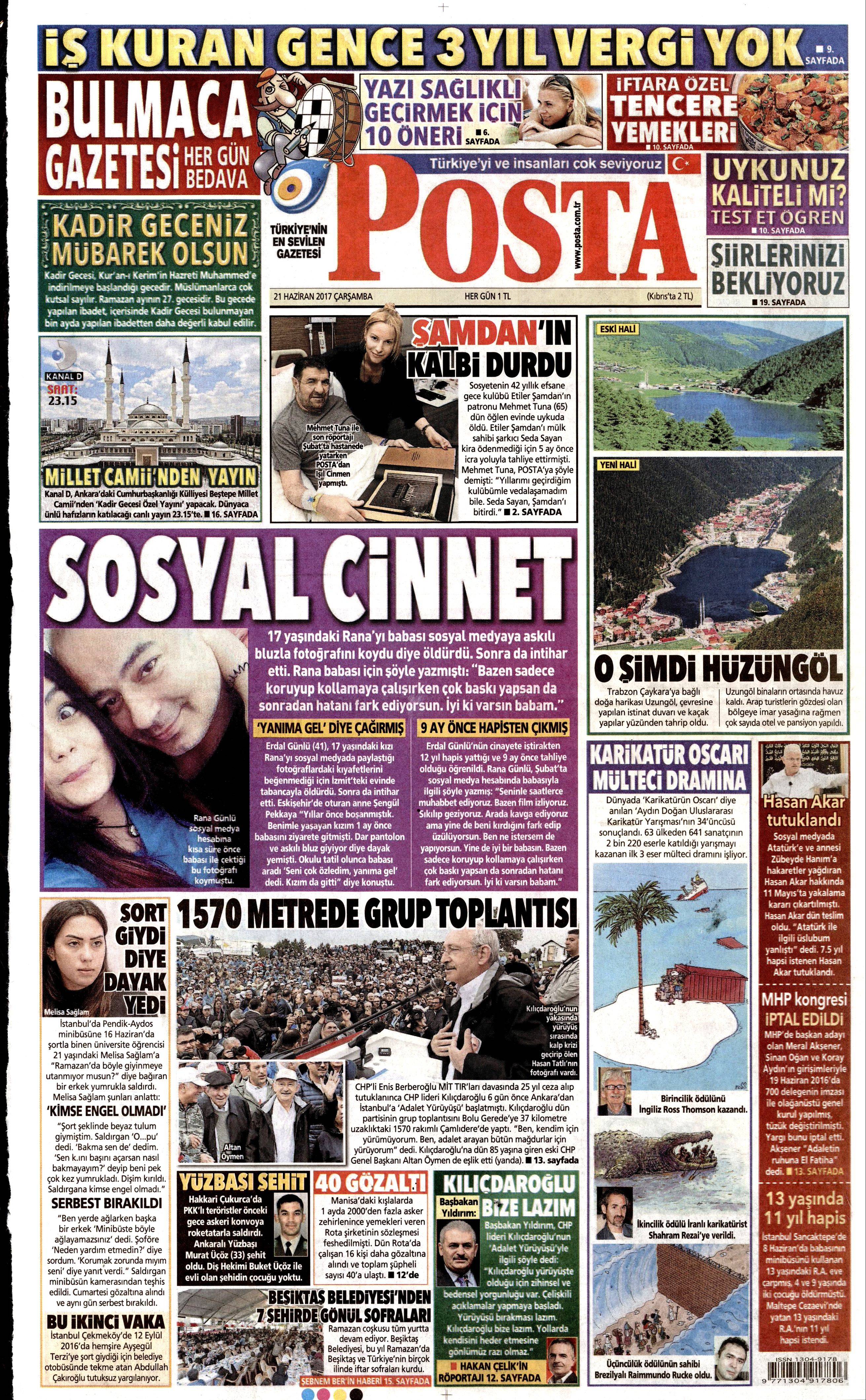 21 Haziran 2017 Çarşamba gazete manşetleri - 17