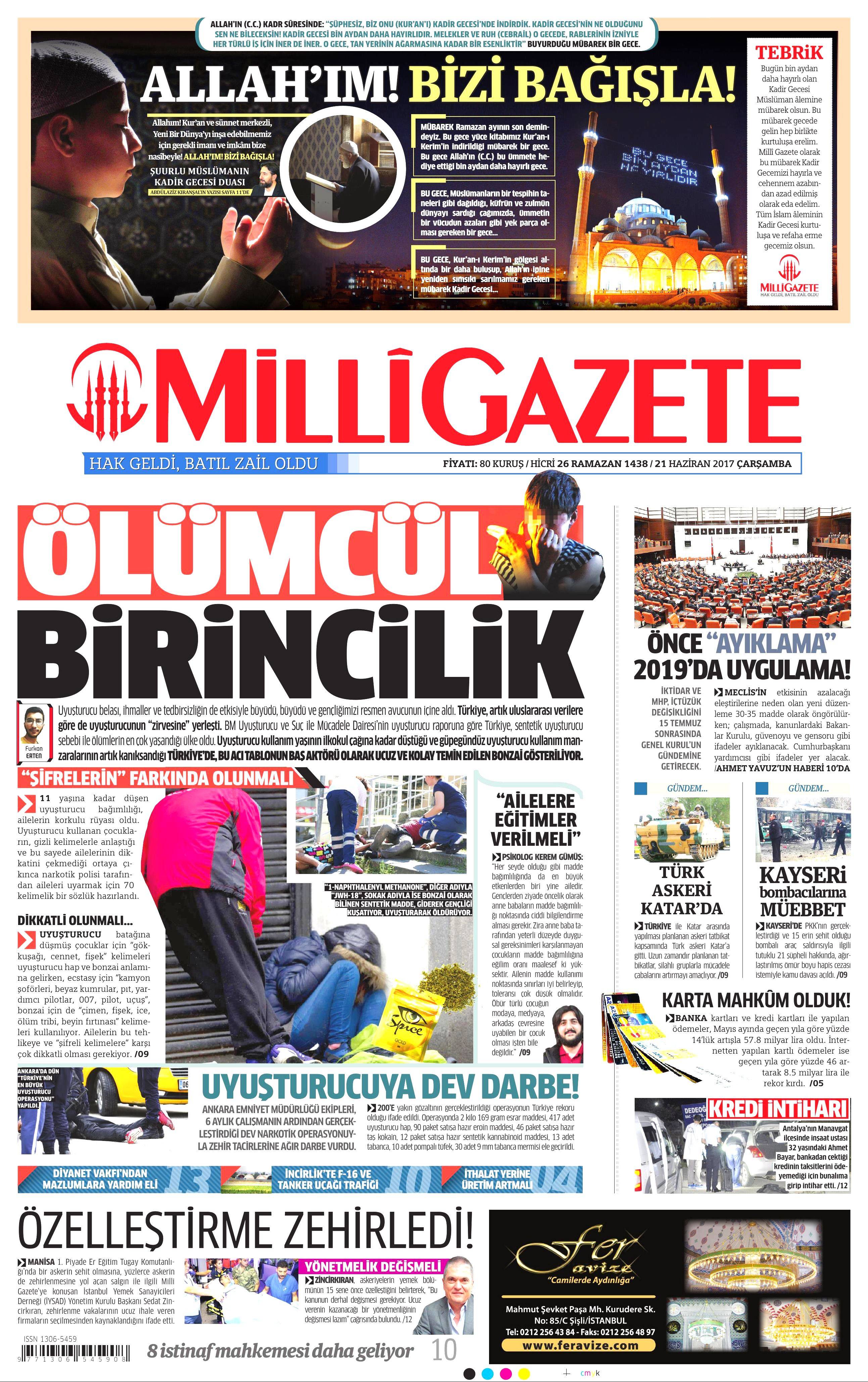 21 Haziran 2017 Çarşamba gazete manşetleri - 14