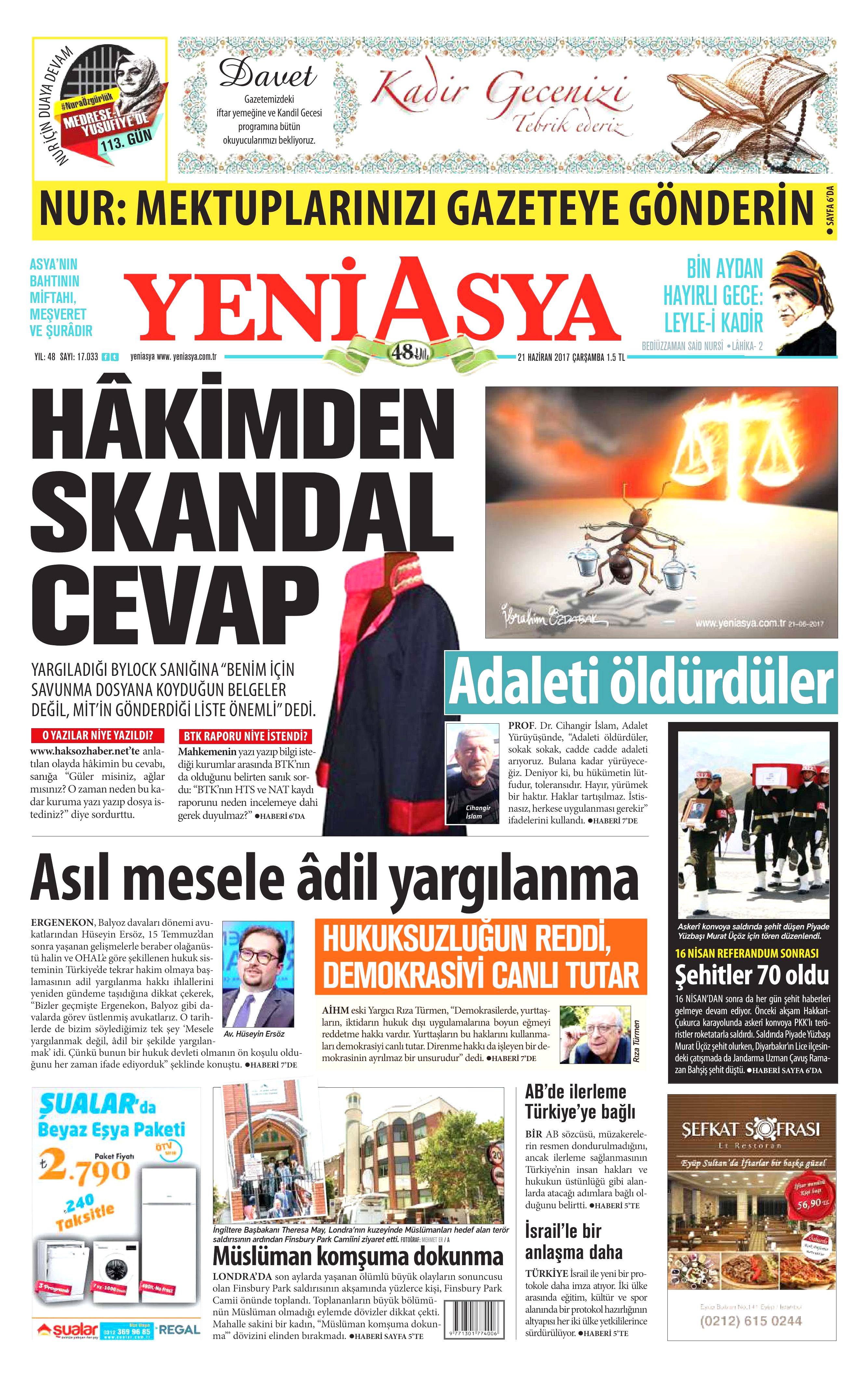 21 Haziran 2017 Çarşamba gazete manşetleri - 24