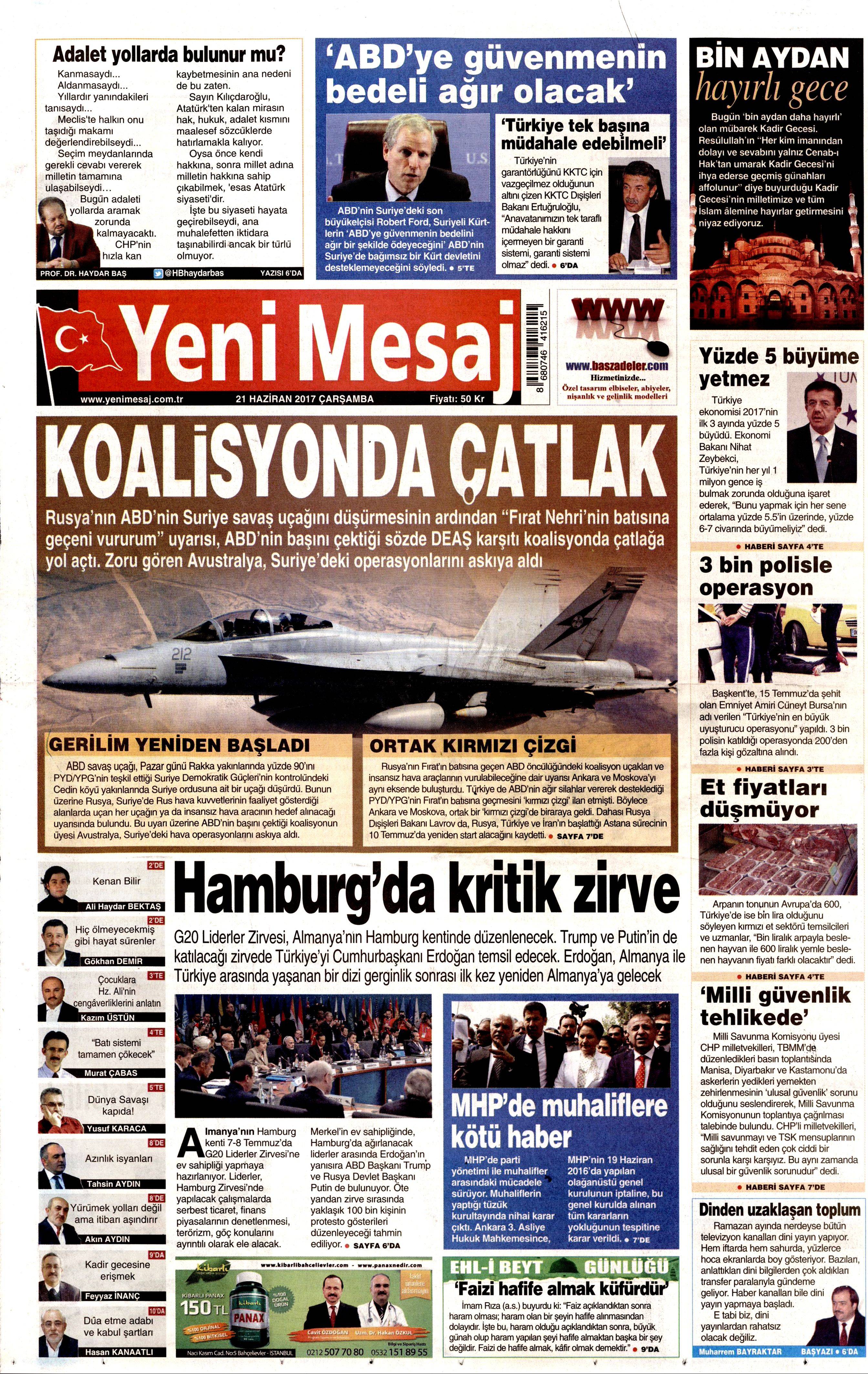 21 Haziran 2017 Çarşamba gazete manşetleri - 27