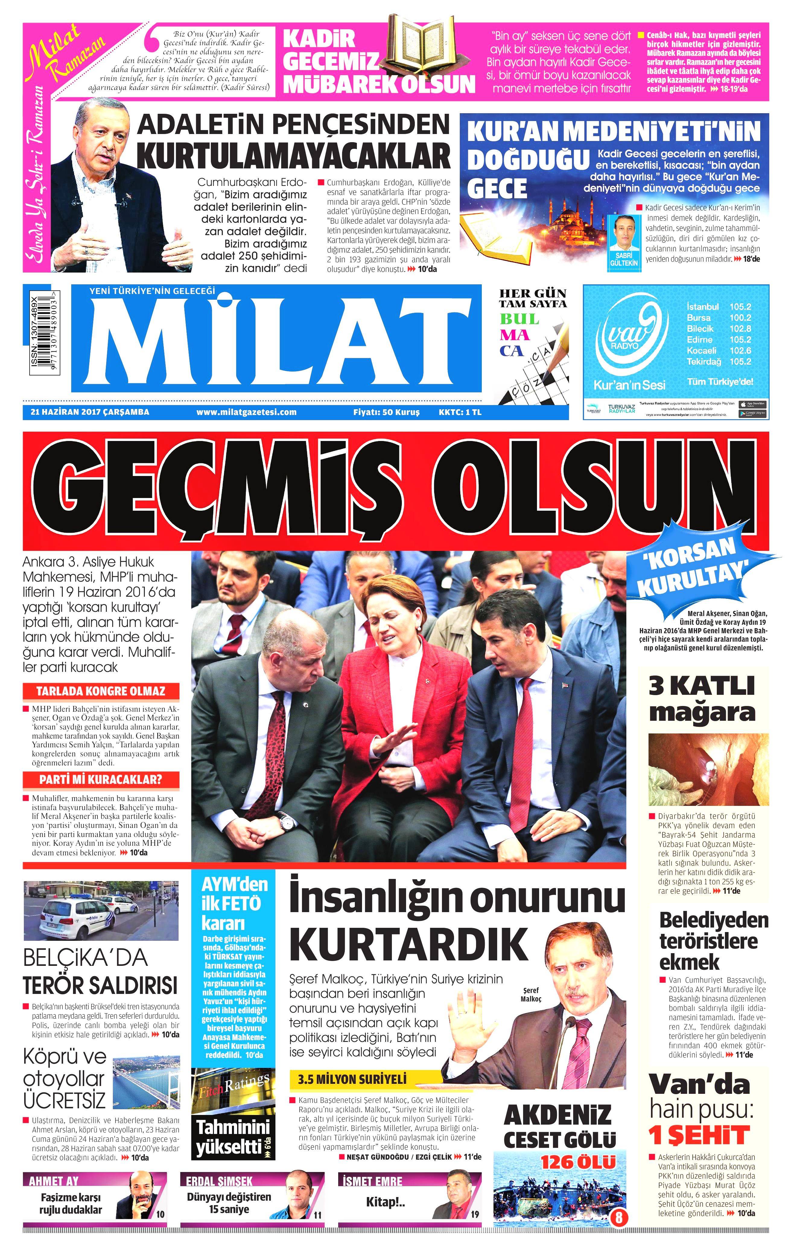 21 Haziran 2017 Çarşamba gazete manşetleri - 13