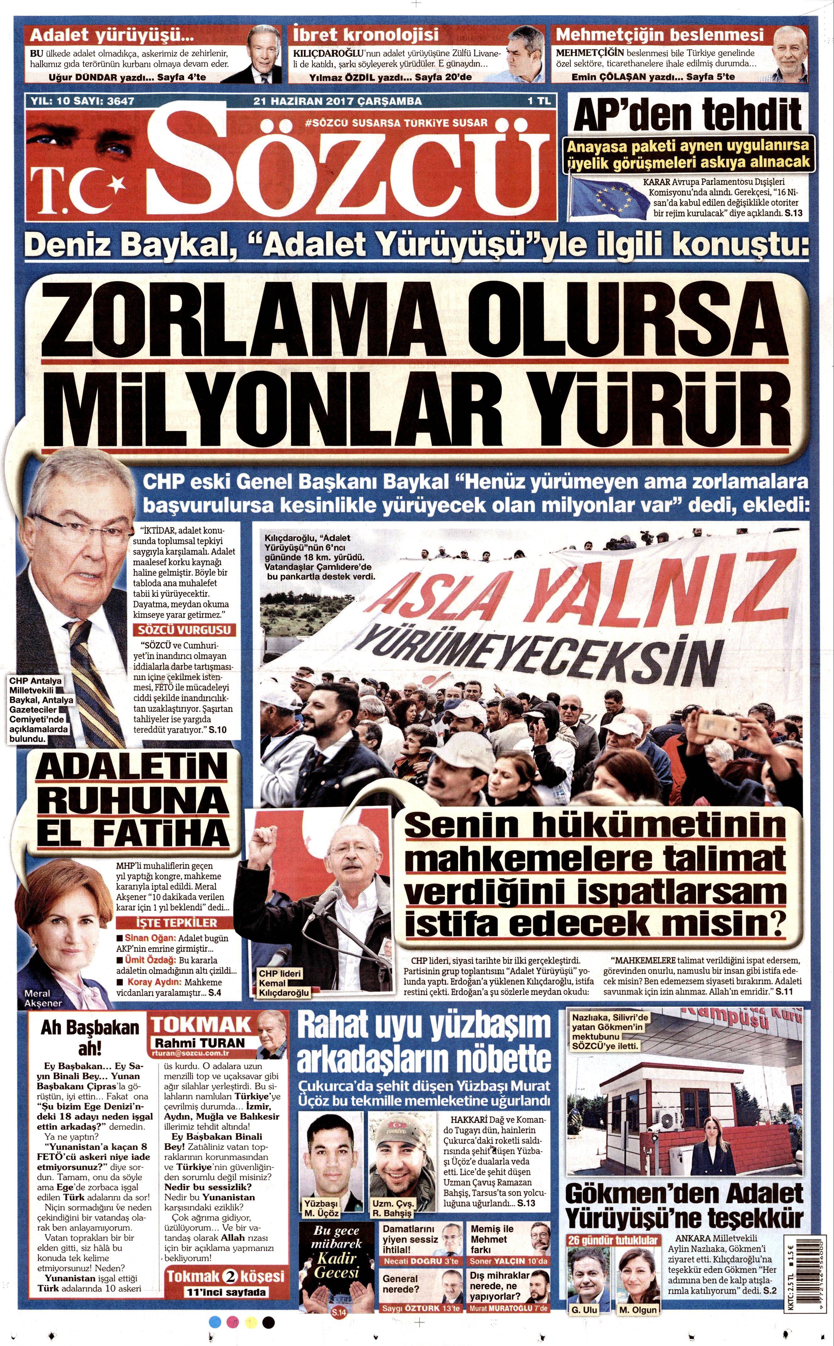 21 Haziran 2017 Çarşamba gazete manşetleri - 19