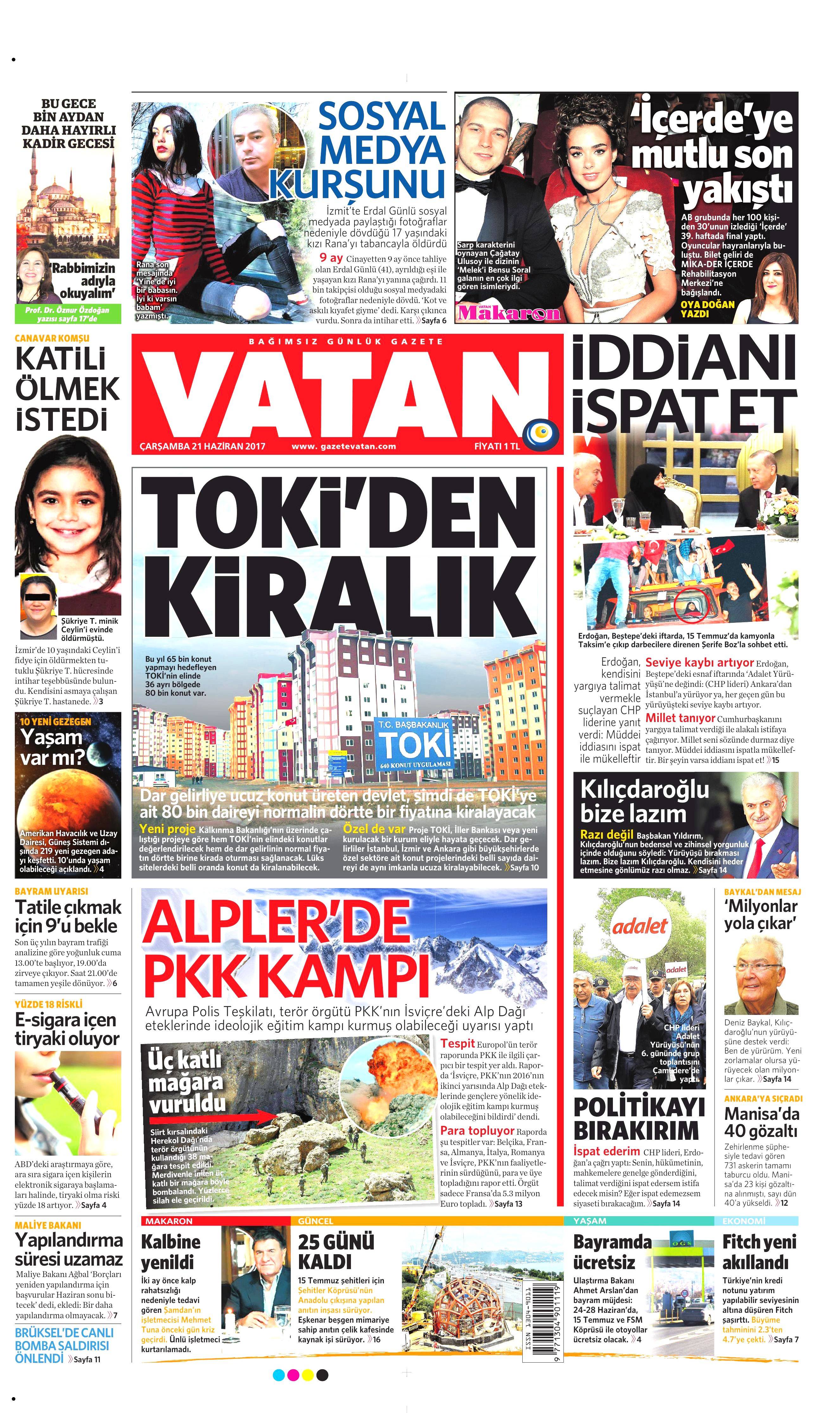 21 Haziran 2017 Çarşamba gazete manşetleri - 23