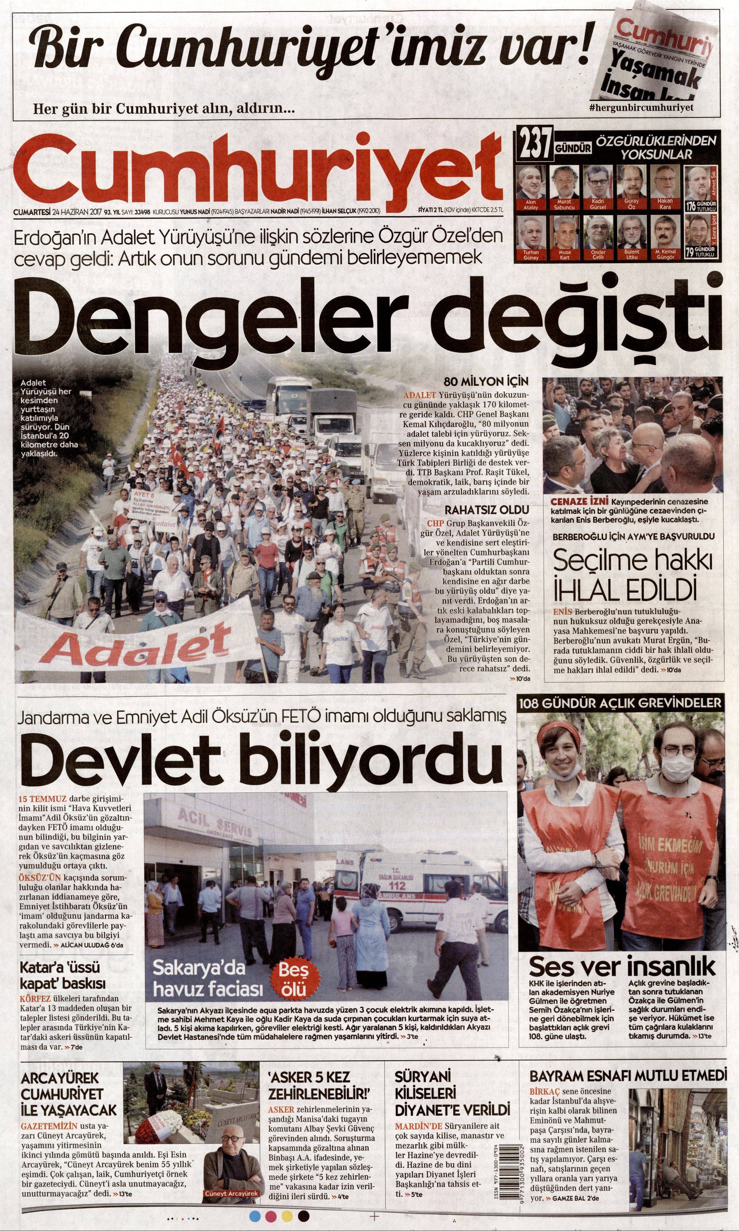 24 Haziran 2017 Cumartesi gazete manşetleri - 5