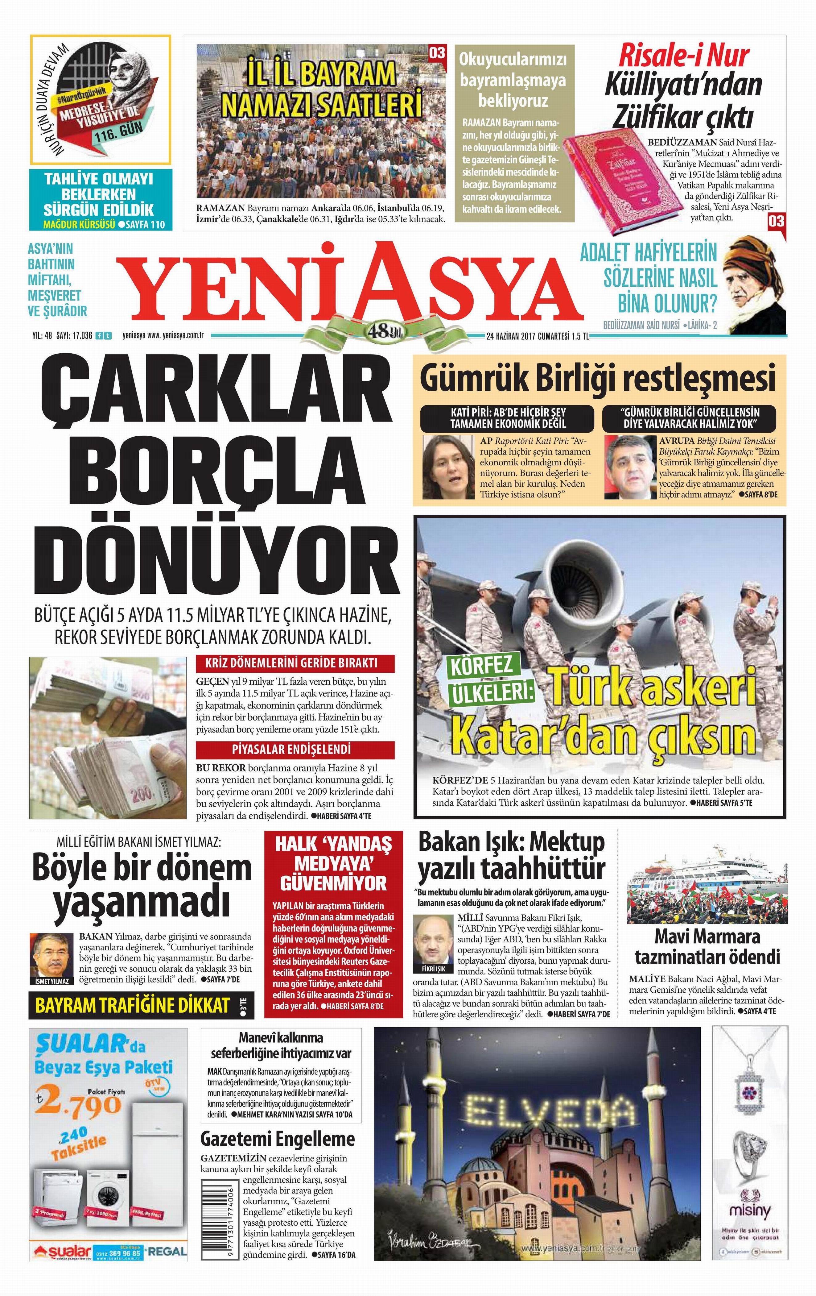 24 Haziran 2017 Cumartesi gazete manşetleri - 24