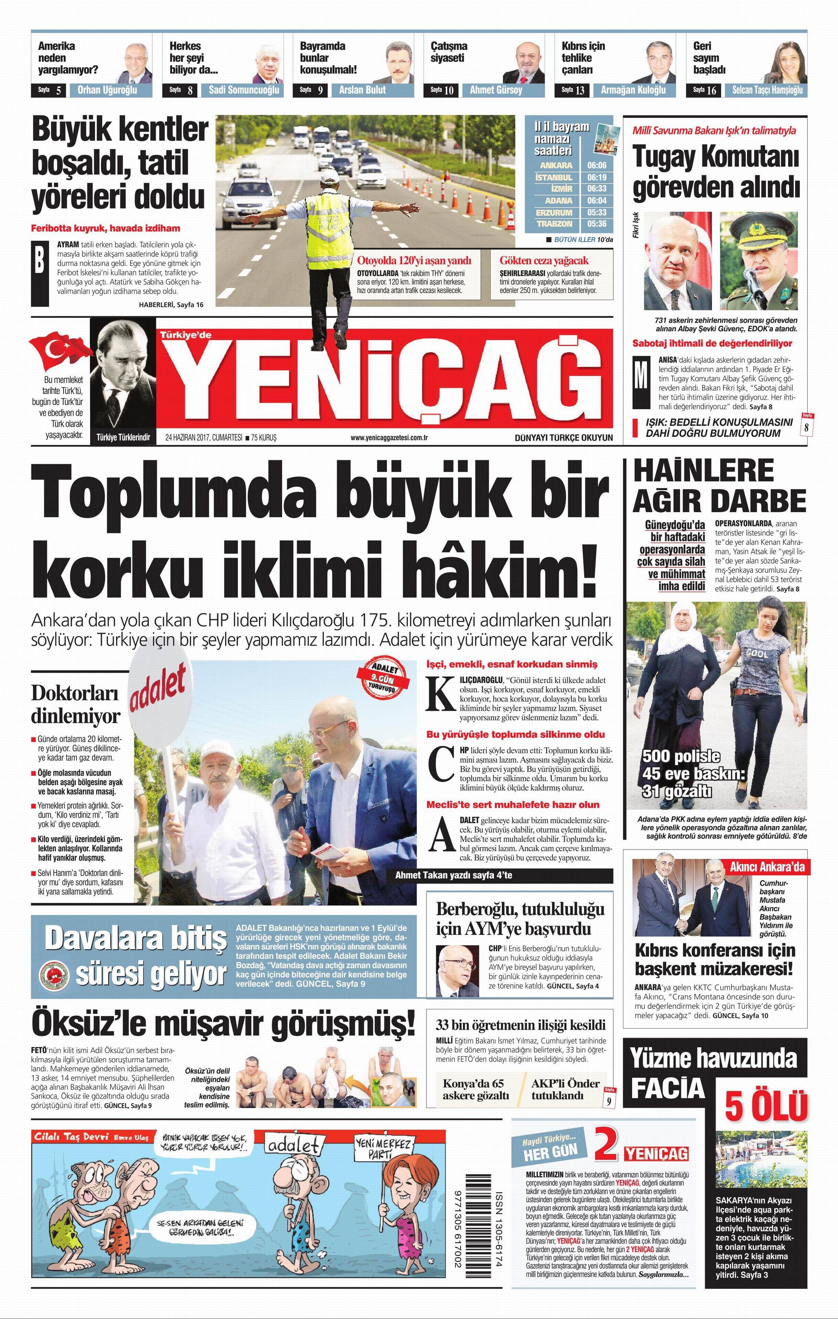 24 Haziran 2017 Cumartesi gazete manşetleri - 26