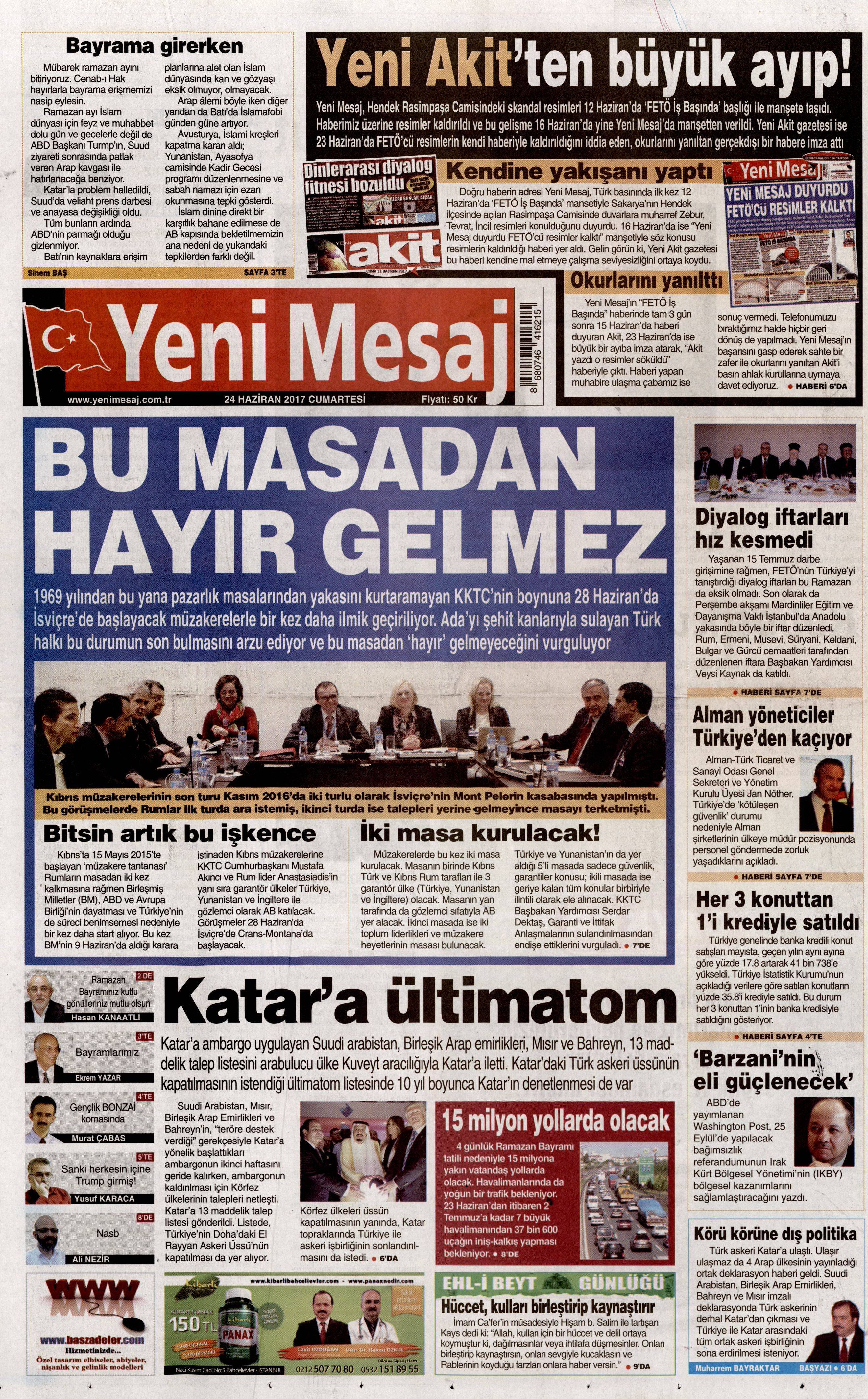 24 Haziran 2017 Cumartesi gazete manşetleri - 27