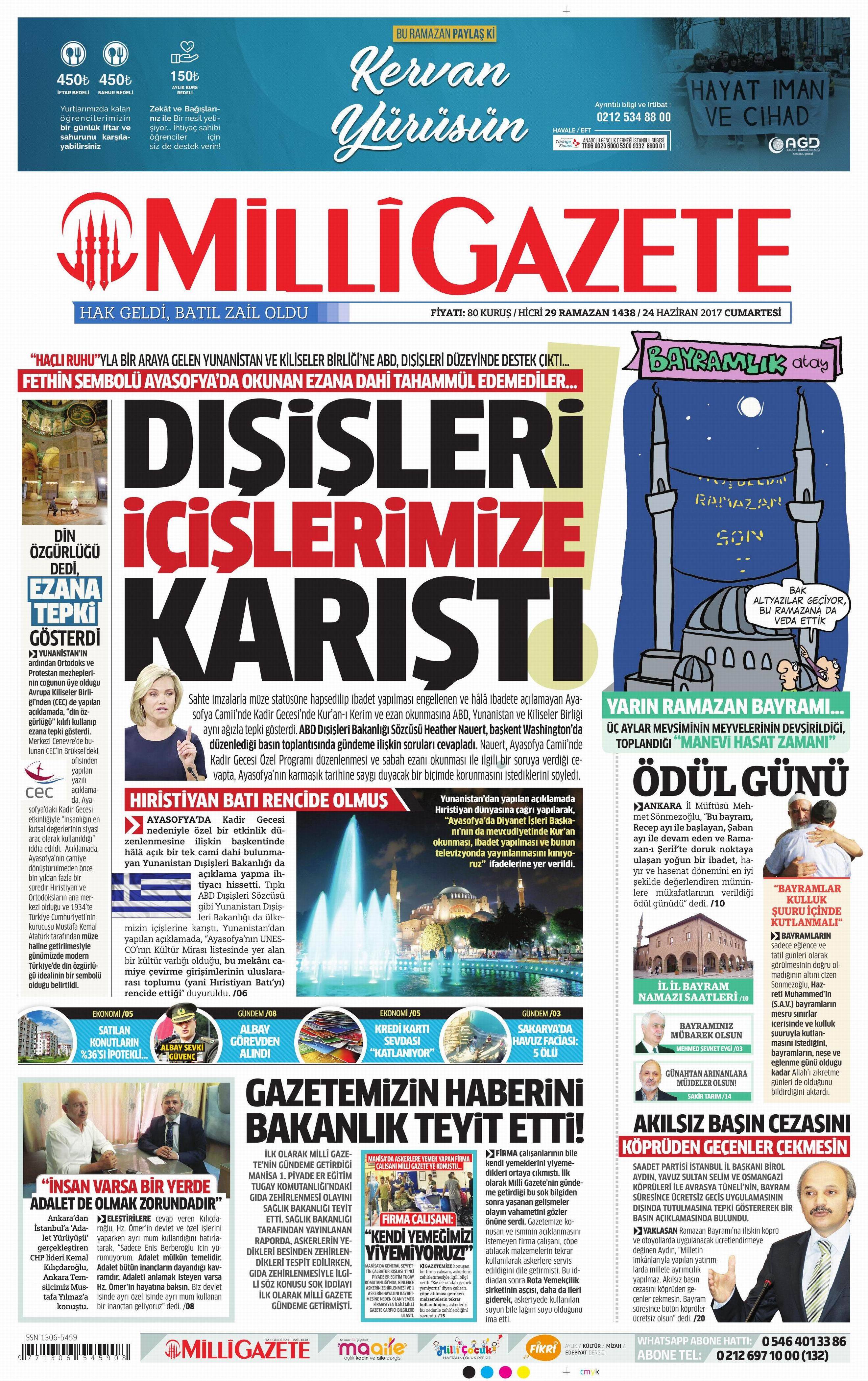 24 Haziran 2017 Cumartesi gazete manşetleri - 14