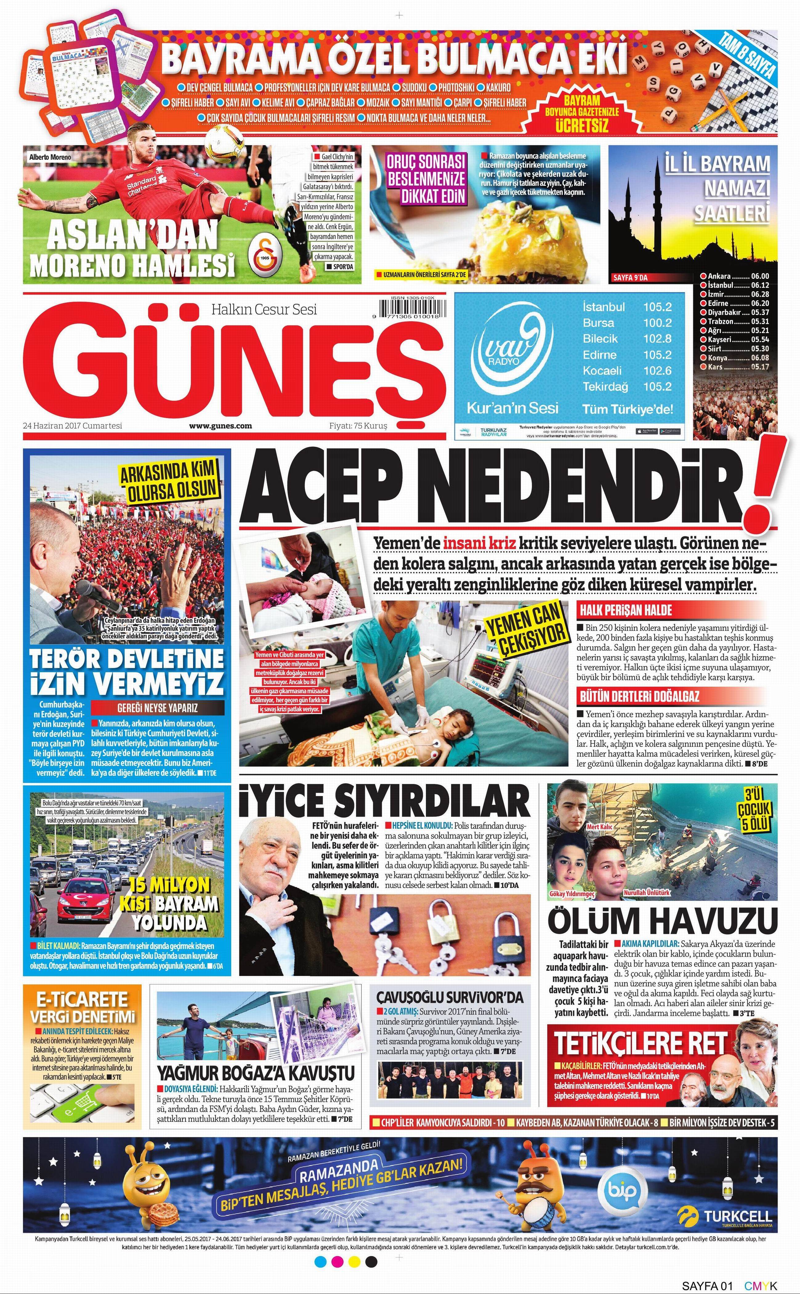 24 Haziran 2017 Cumartesi gazete manşetleri - 8