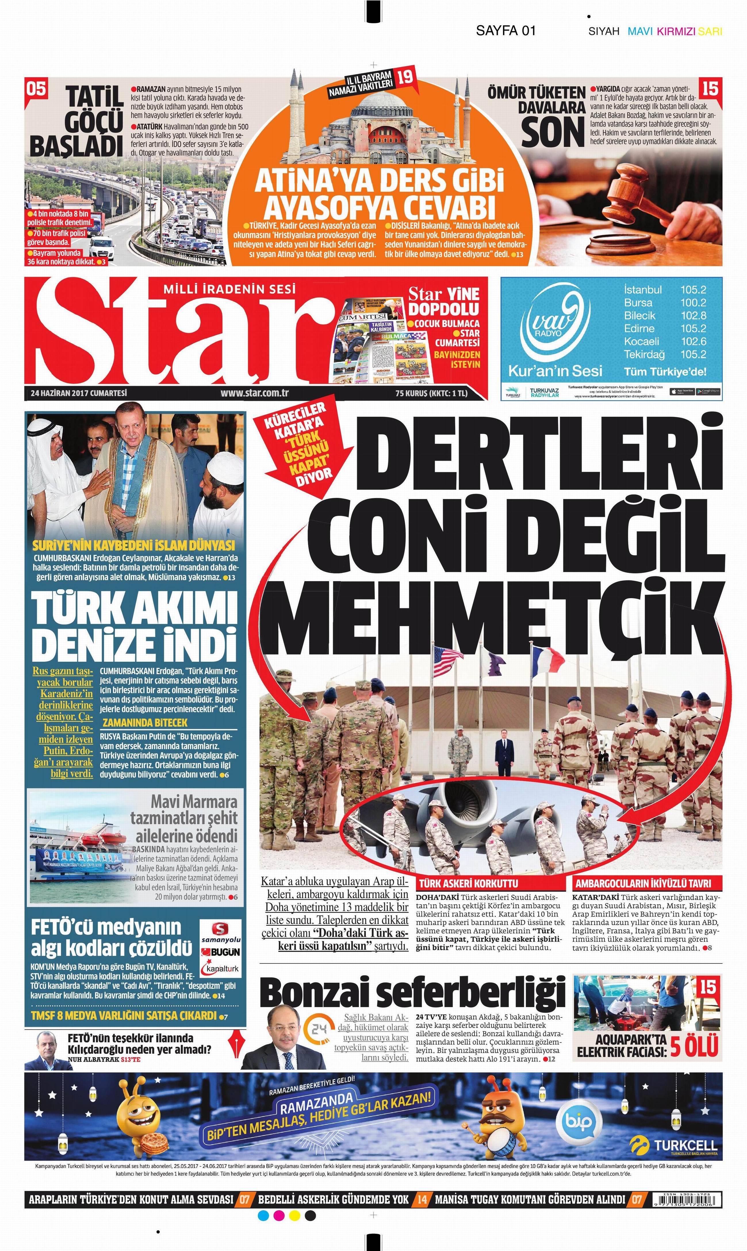24 Haziran 2017 Cumartesi gazete manşetleri - 19