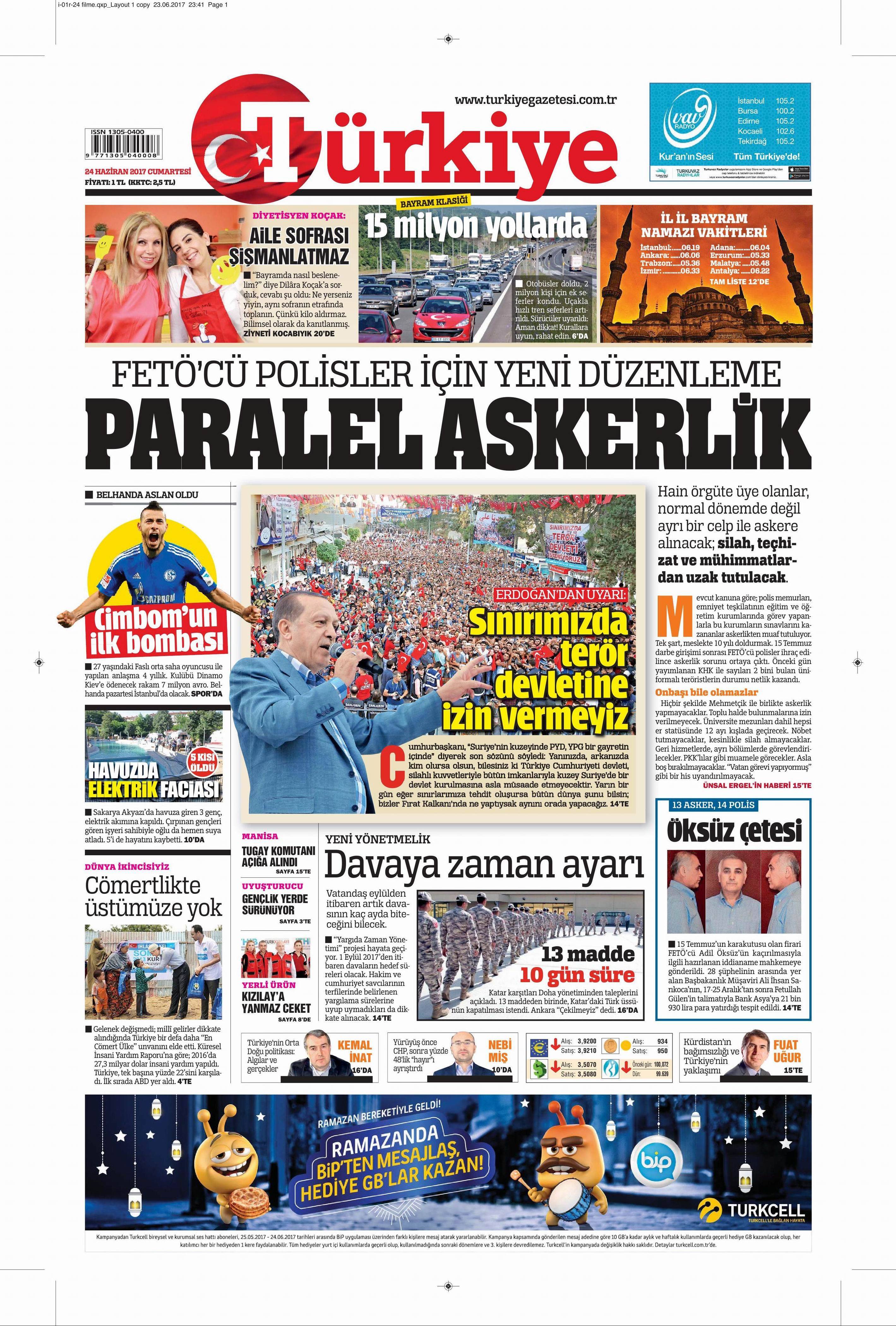24 Haziran 2017 Cumartesi gazete manşetleri - 22