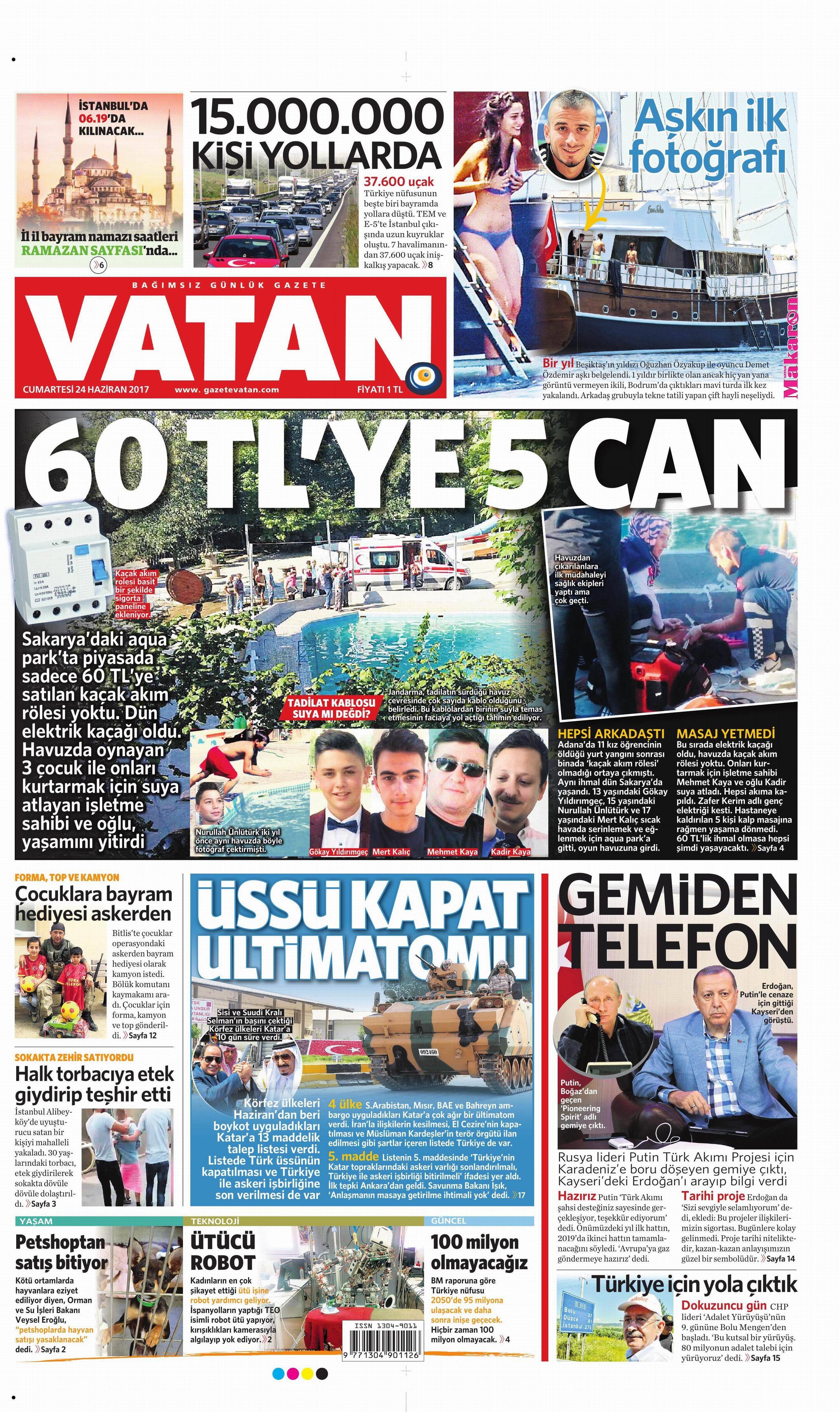 24 Haziran 2017 Cumartesi gazete manşetleri - 23