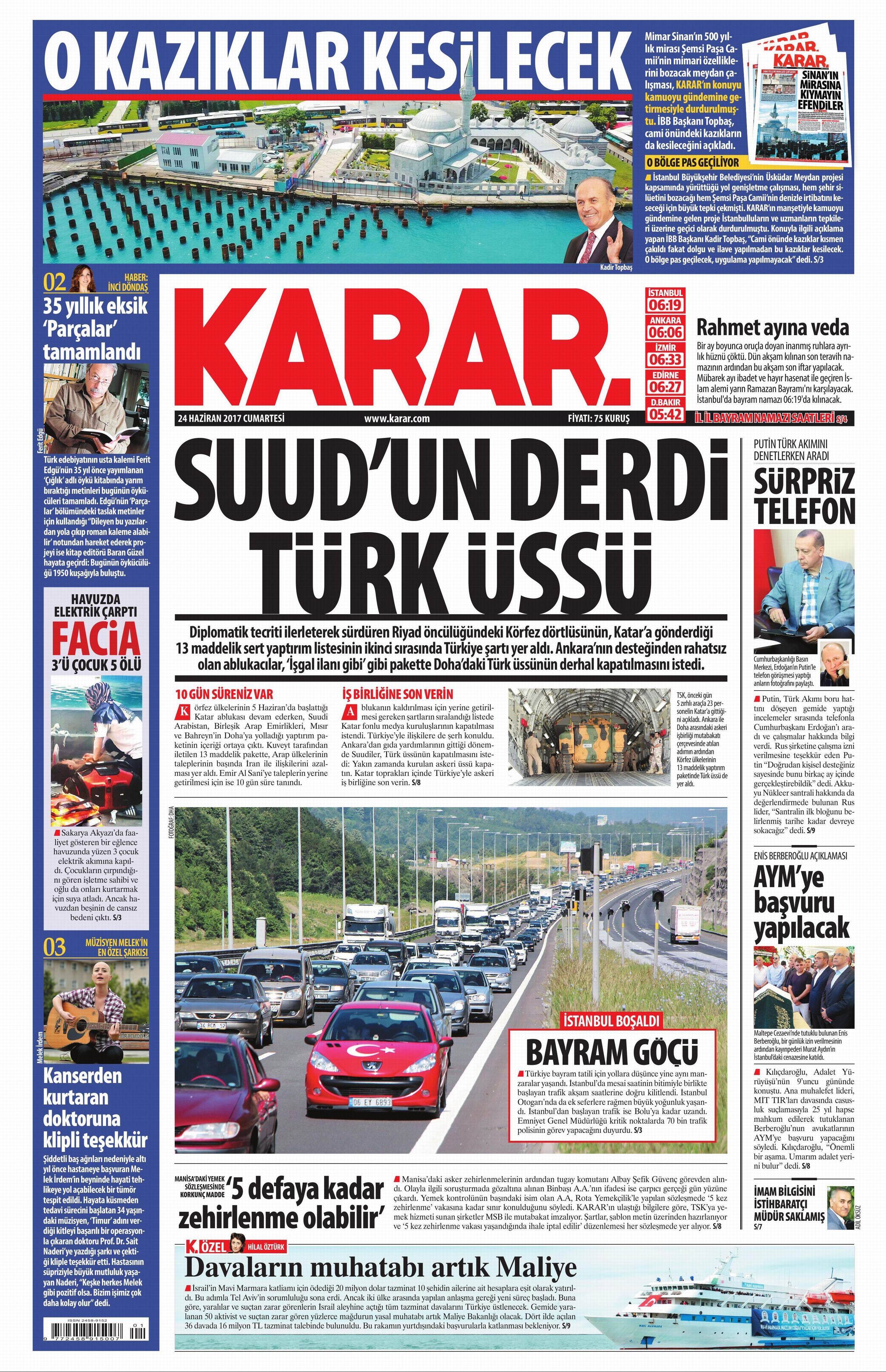 24 Haziran 2017 Cumartesi gazete manşetleri - 12