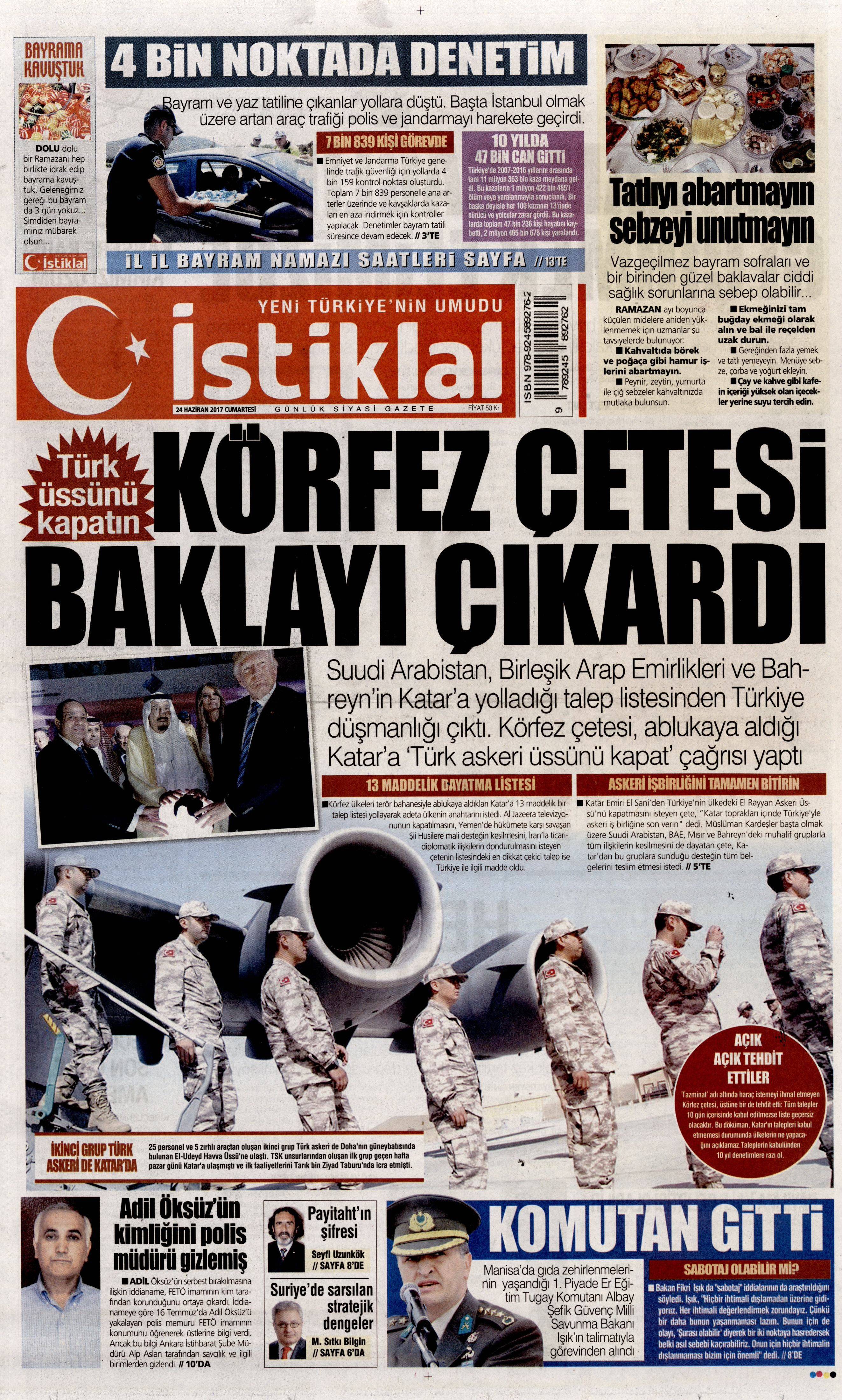 24 Haziran 2017 Cumartesi gazete manşetleri - 11