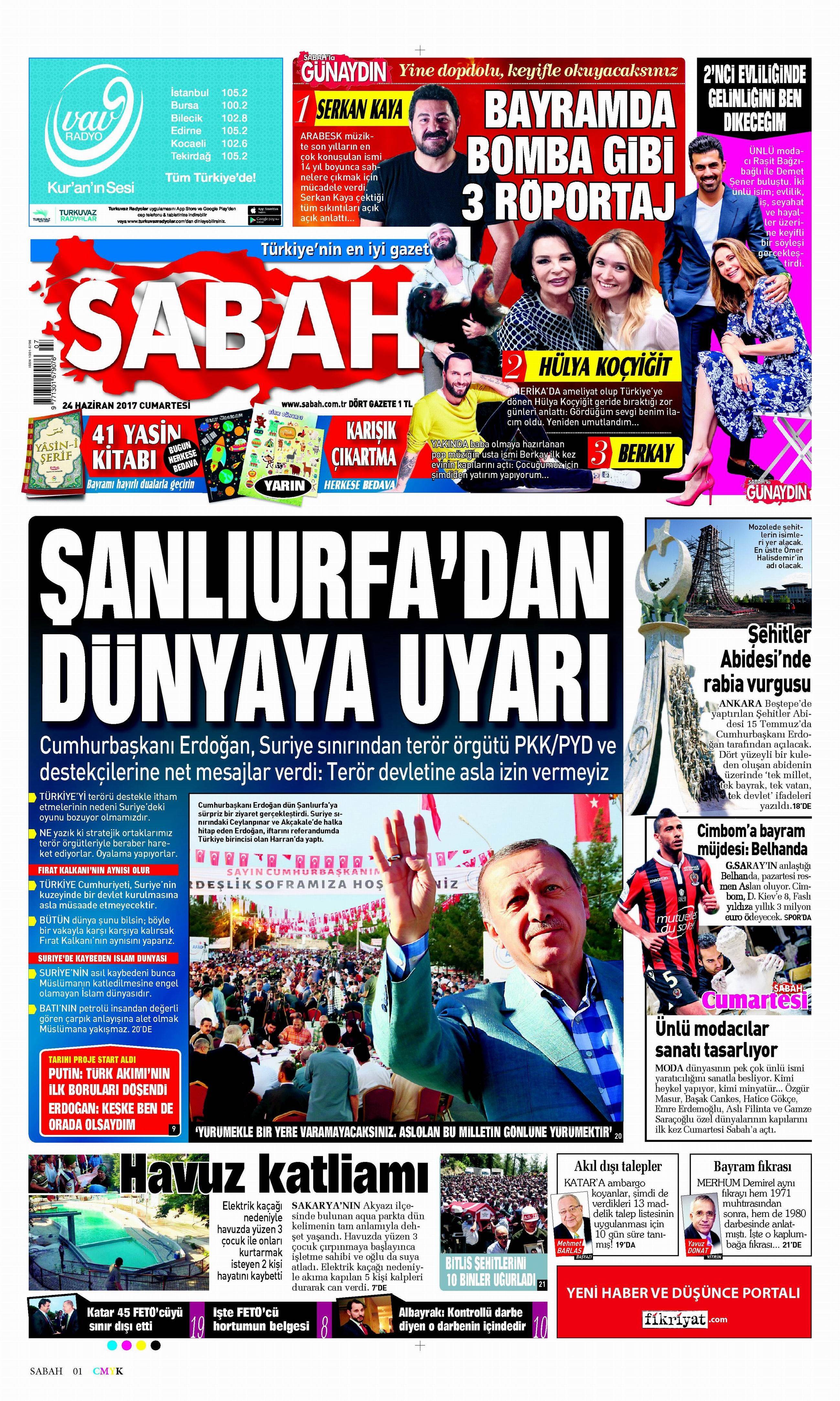 24 Haziran 2017 Cumartesi gazete manşetleri - 18