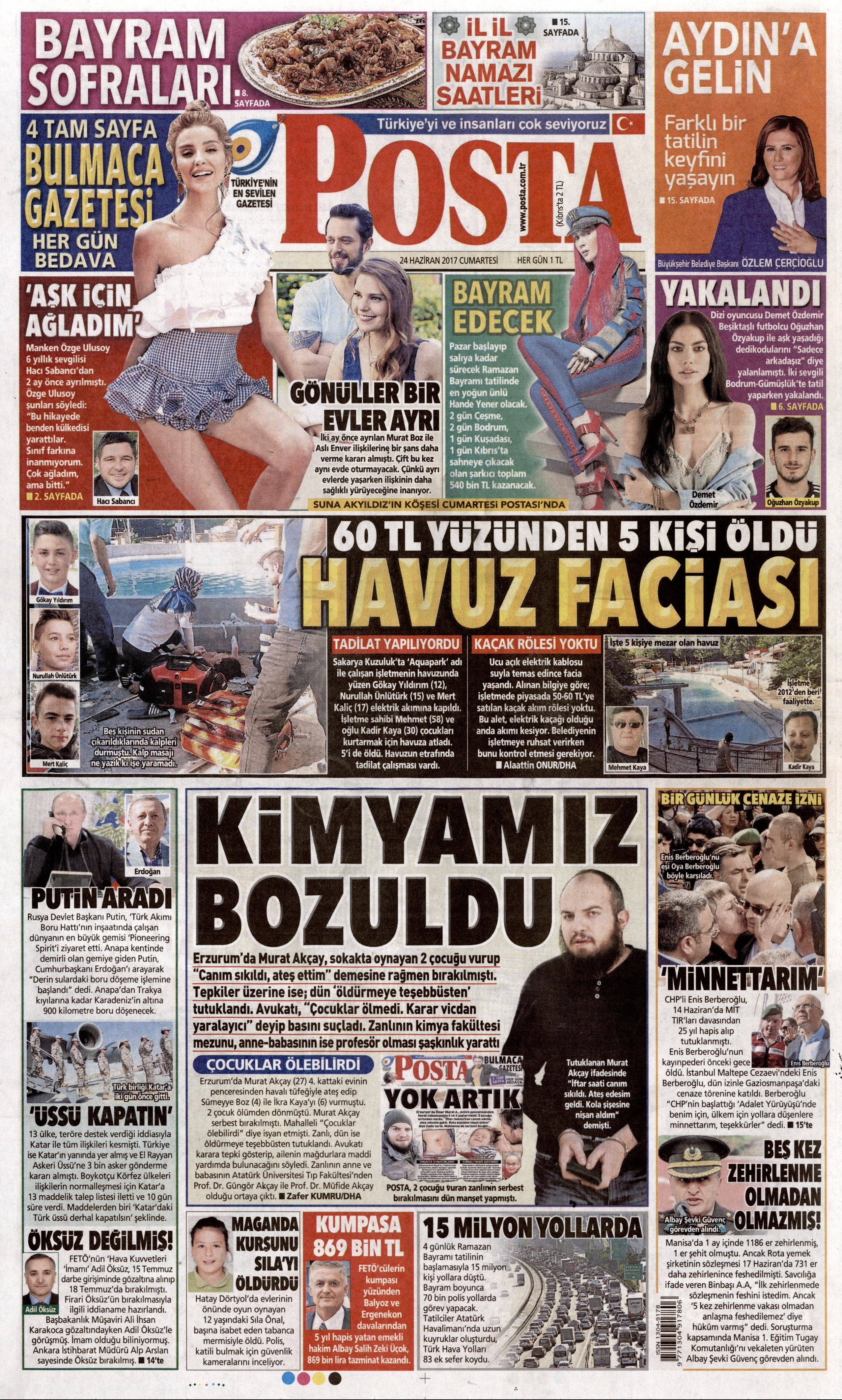 24 Haziran 2017 Cumartesi gazete manşetleri - 17