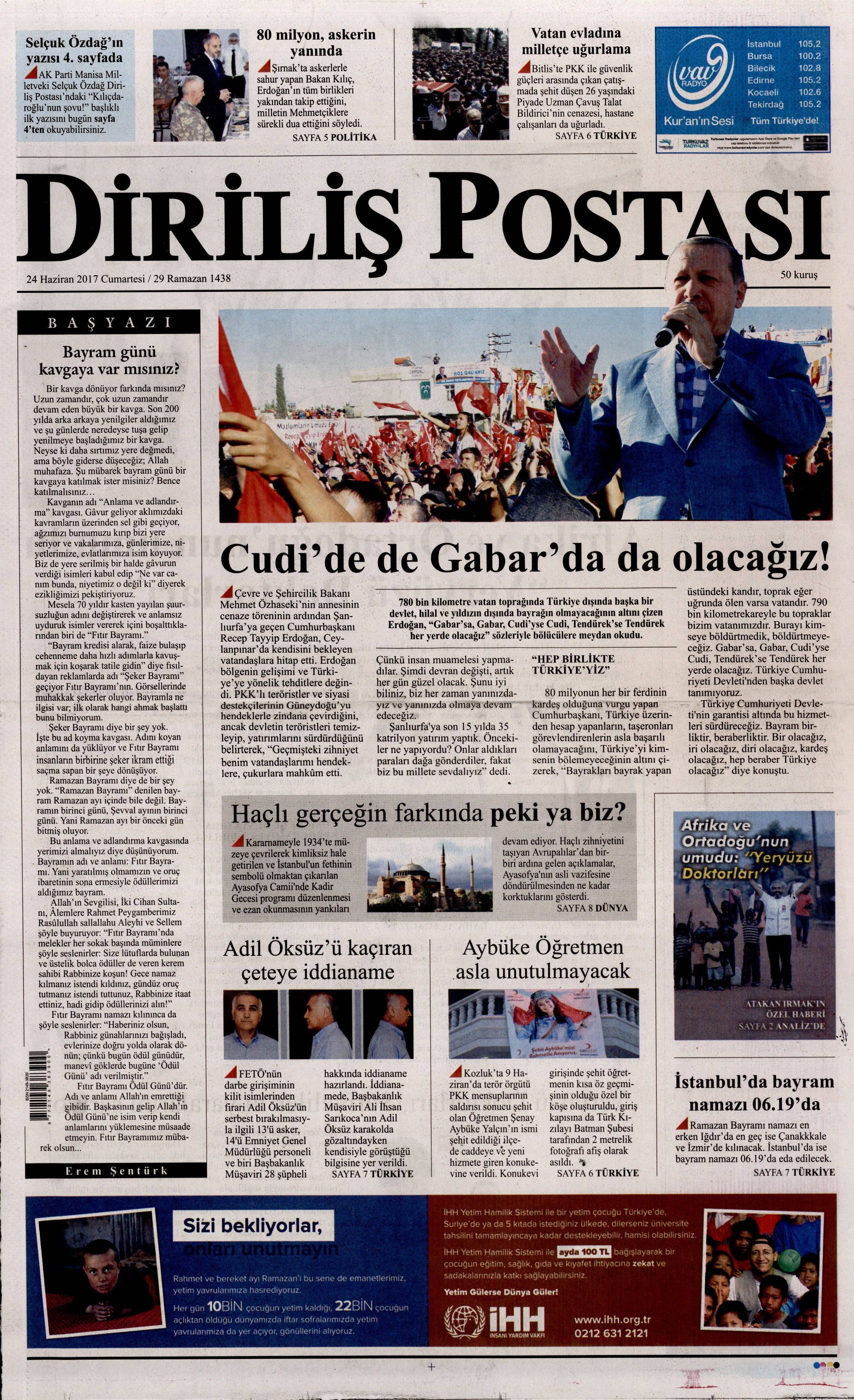 24 Haziran 2017 Cumartesi gazete manşetleri - 6