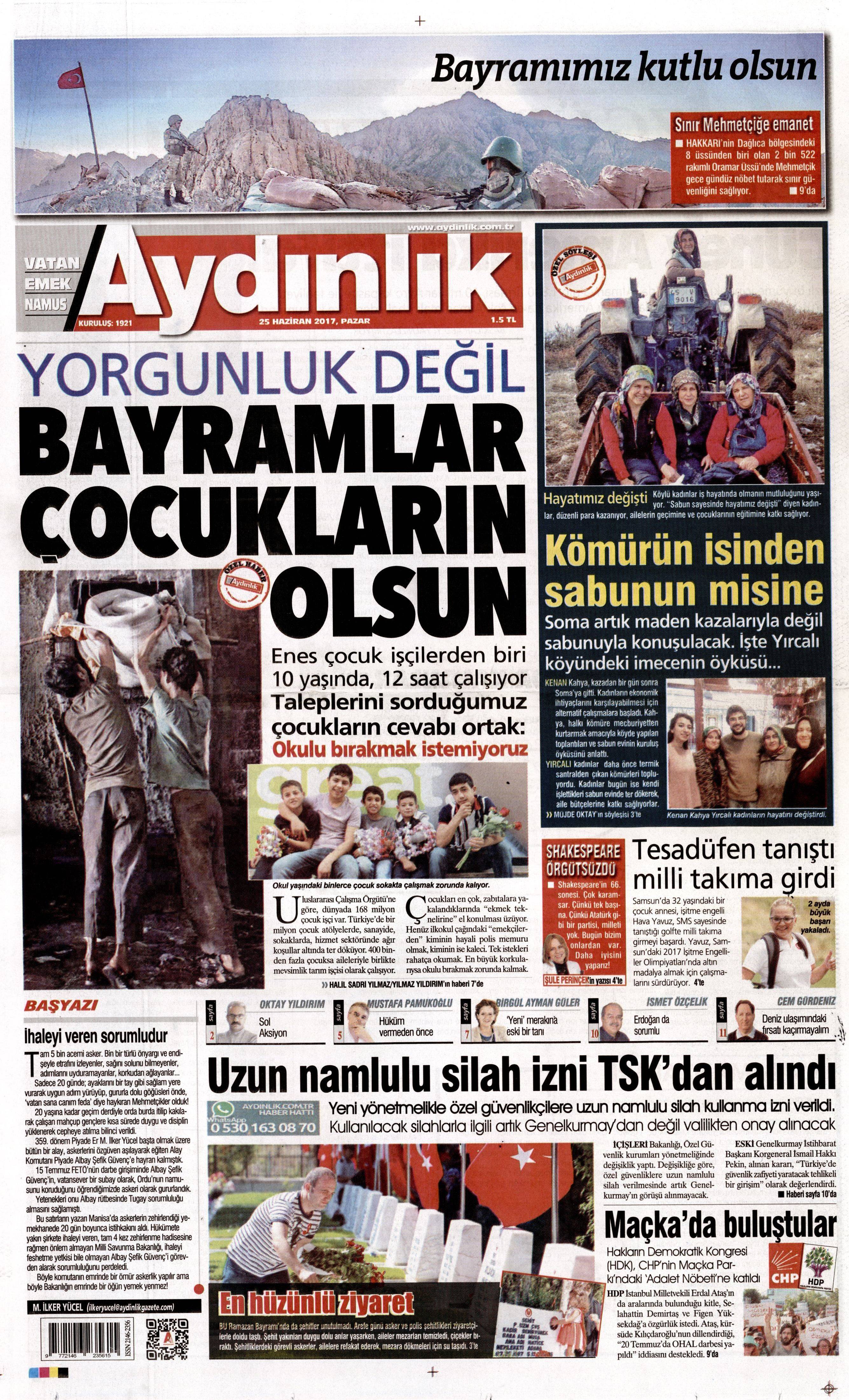 25 Haziran 2017 Pazar gazete manşetleri - 3