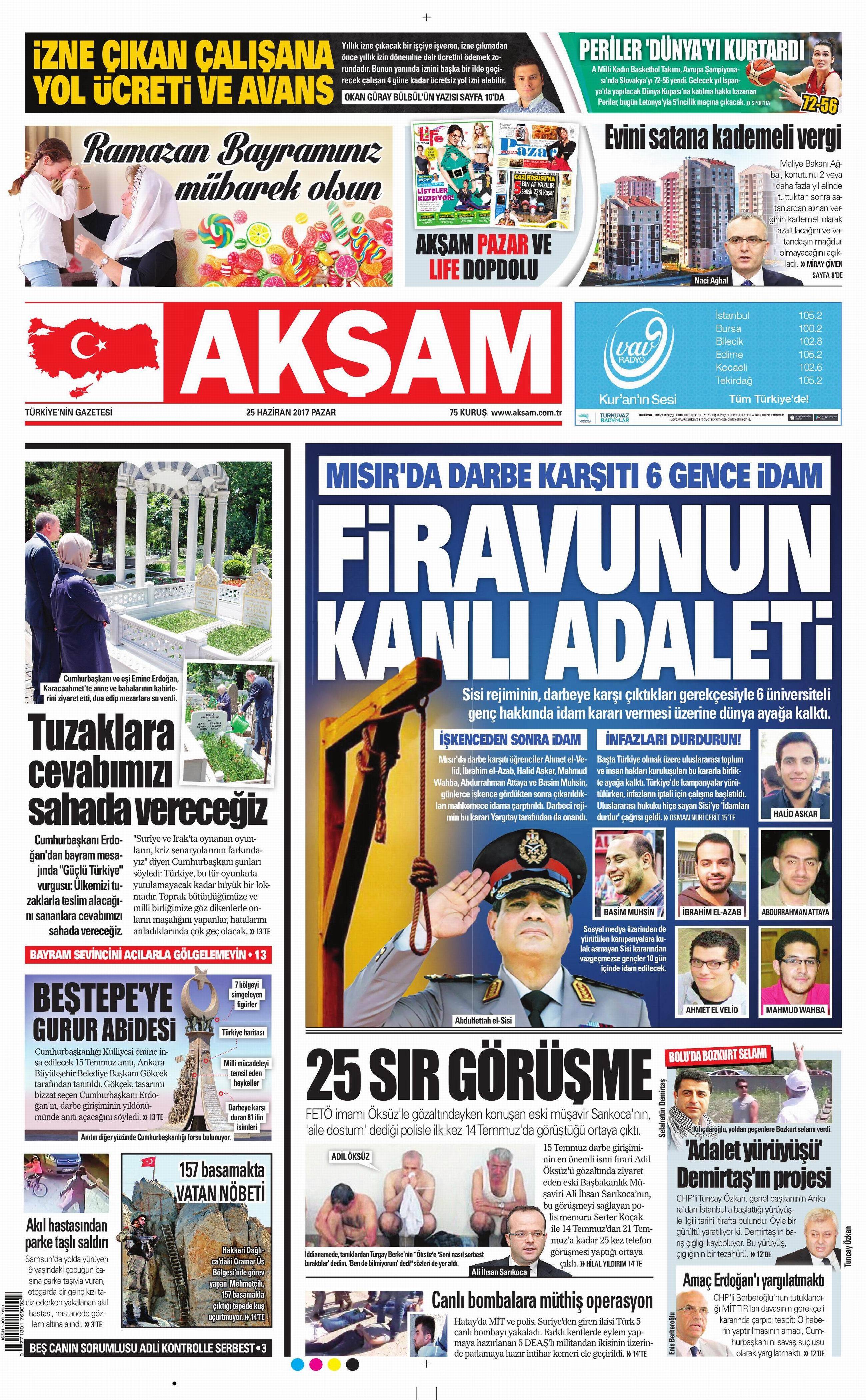 25 Haziran 2017 Pazar gazete manşetleri - 1