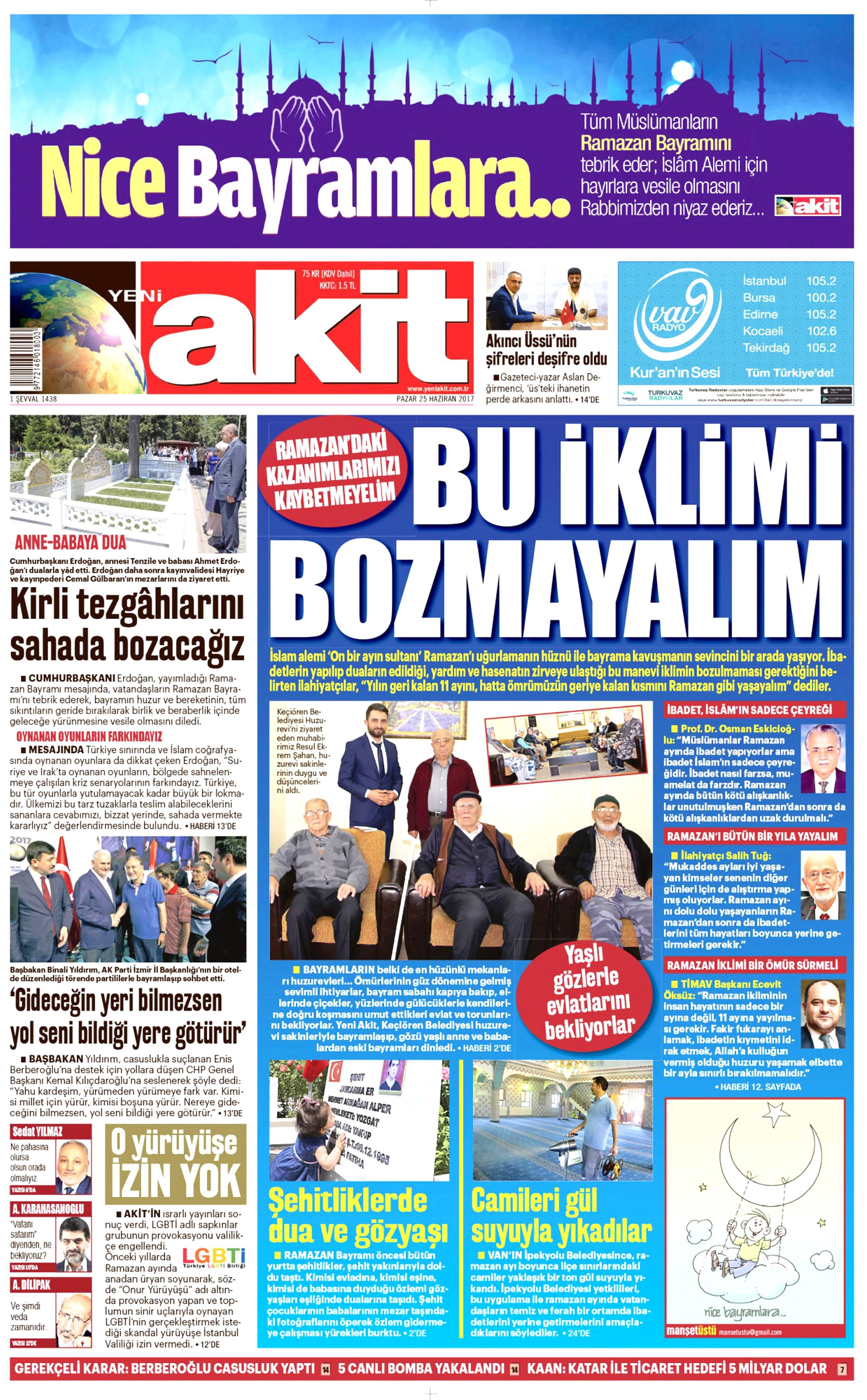 25 Haziran 2017 Pazar gazete manşetleri - 2