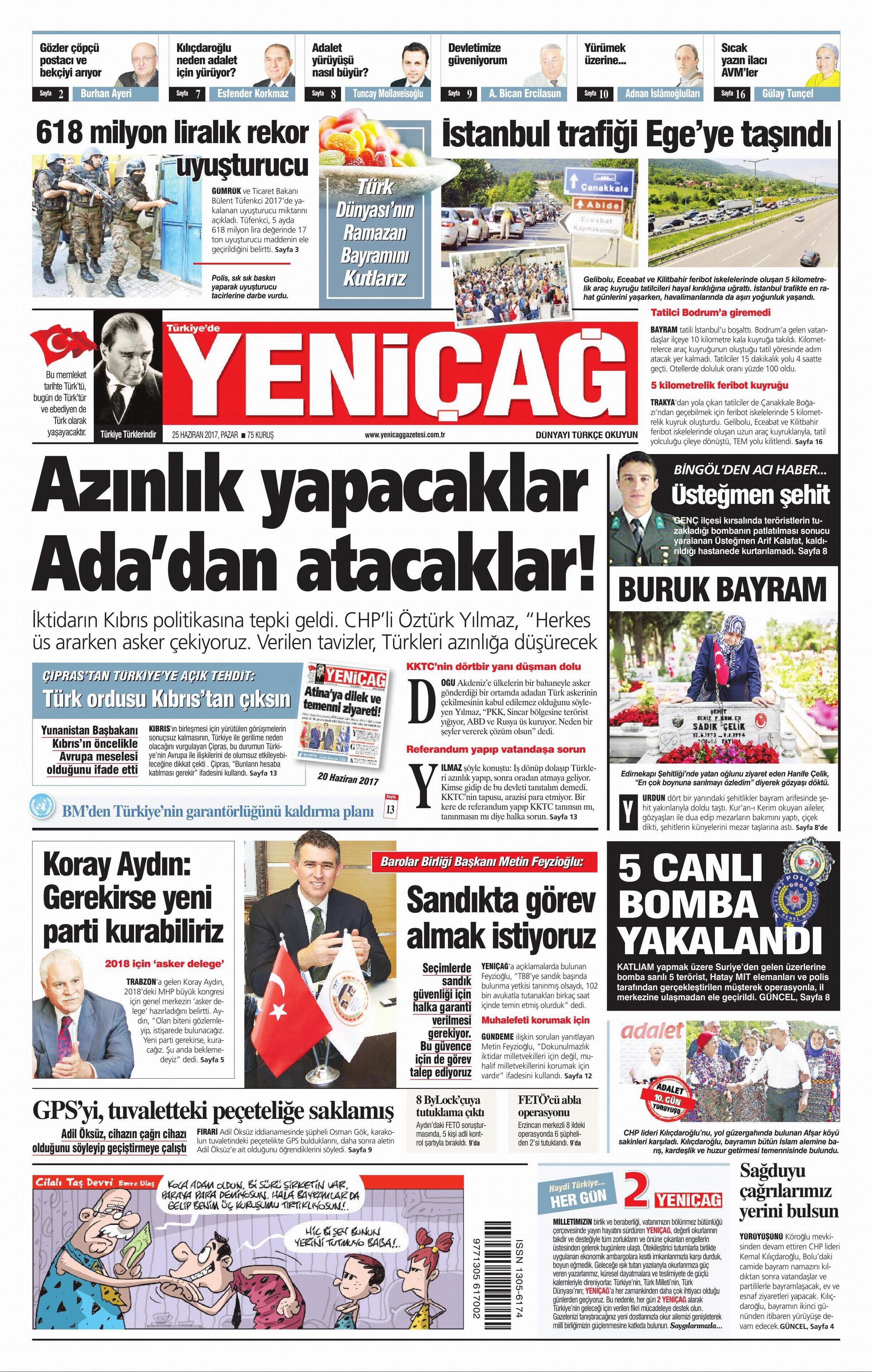 25 Haziran 2017 Pazar gazete manşetleri - 25