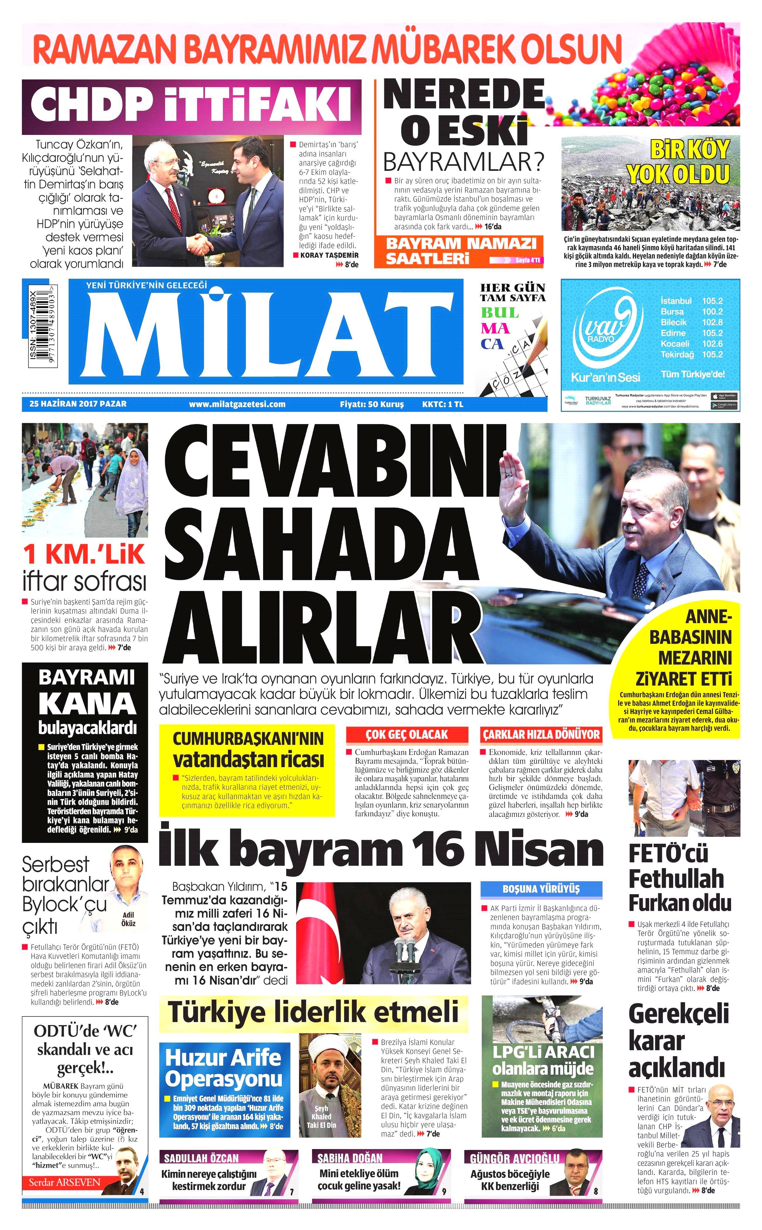 25 Haziran 2017 Pazar gazete manşetleri - 12