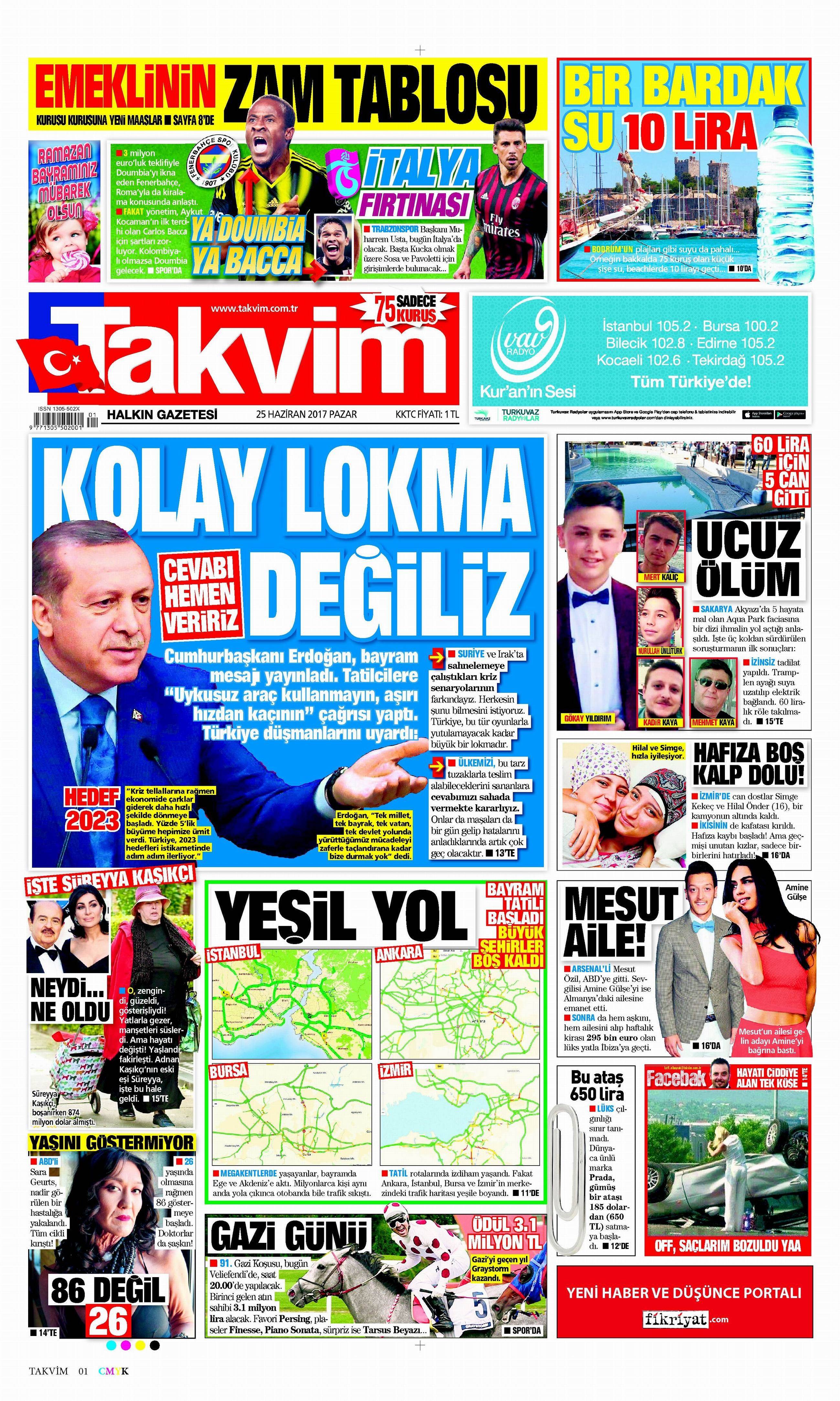 25 Haziran 2017 Pazar gazete manşetleri - 20