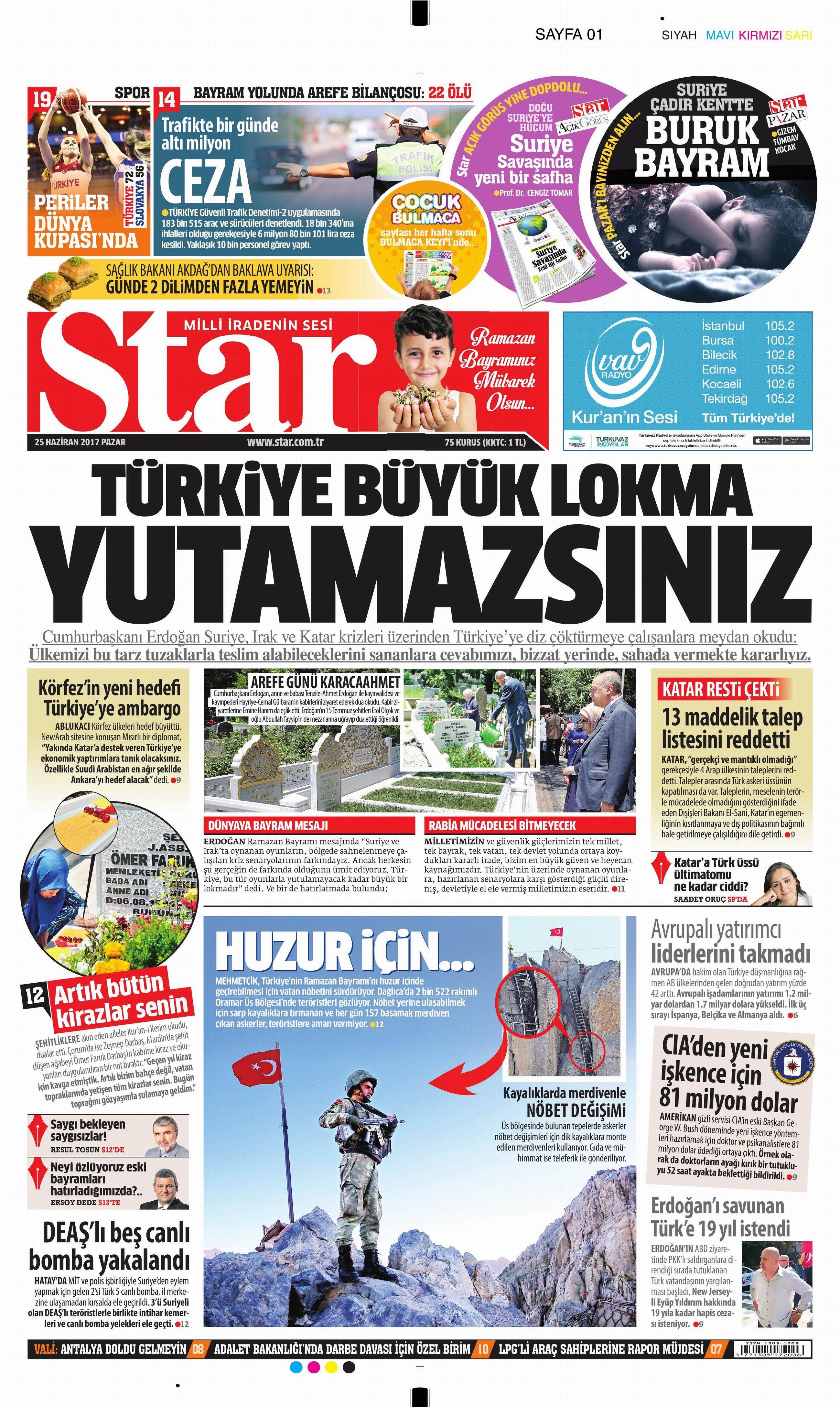 25 Haziran 2017 Pazar gazete manşetleri - 19