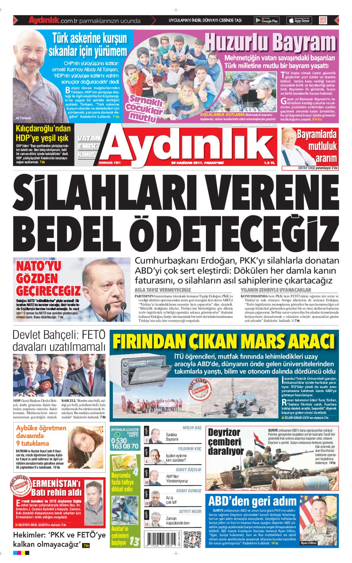 26 Haziran 2017 Pazartesi gazete manşetleri - 2