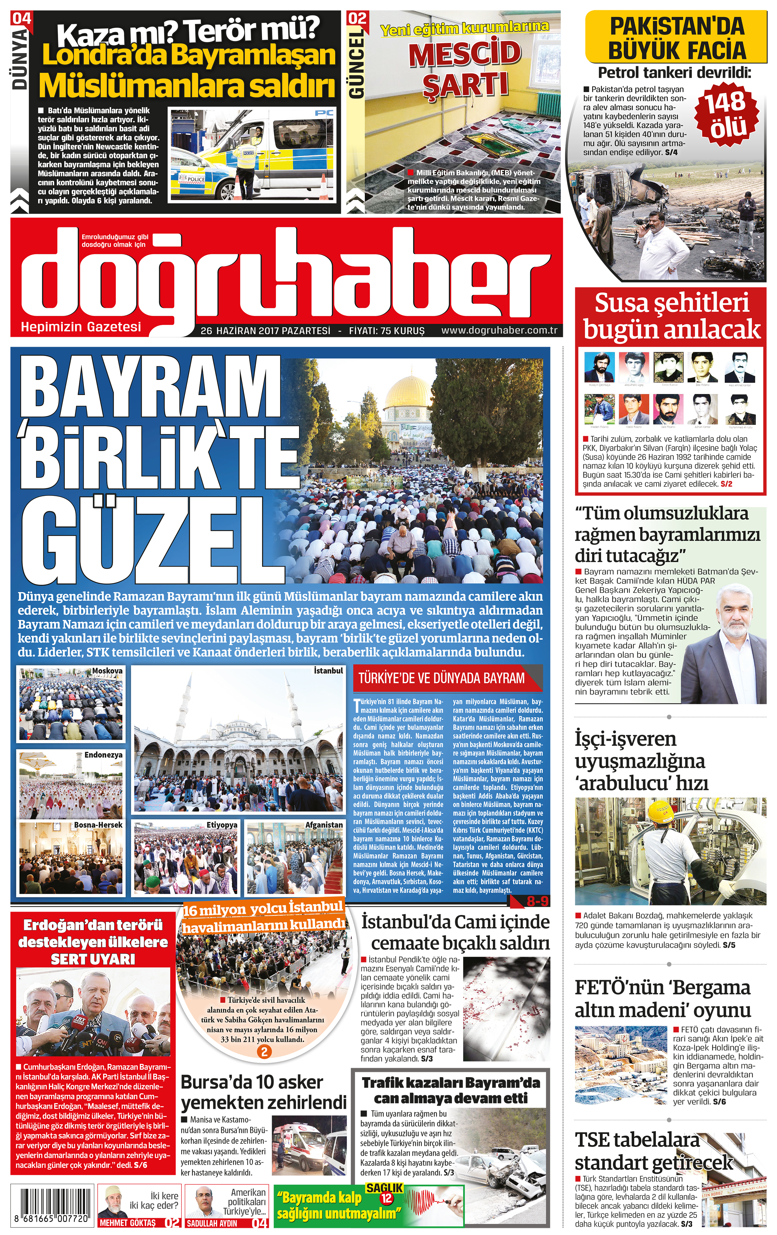 26 Haziran 2017 Pazartesi gazete manşetleri - 5