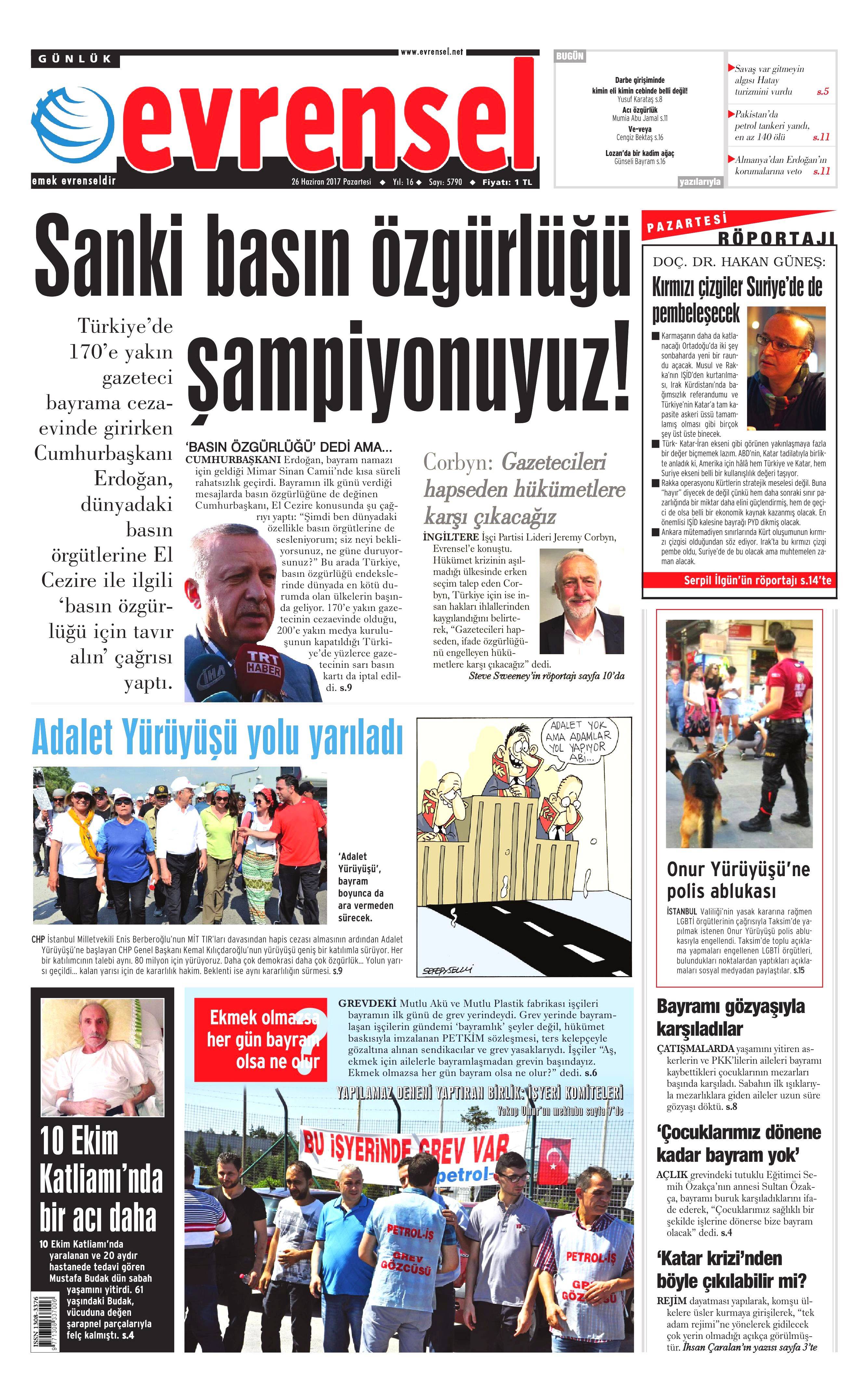 26 Haziran 2017 Pazartesi gazete manşetleri - 6