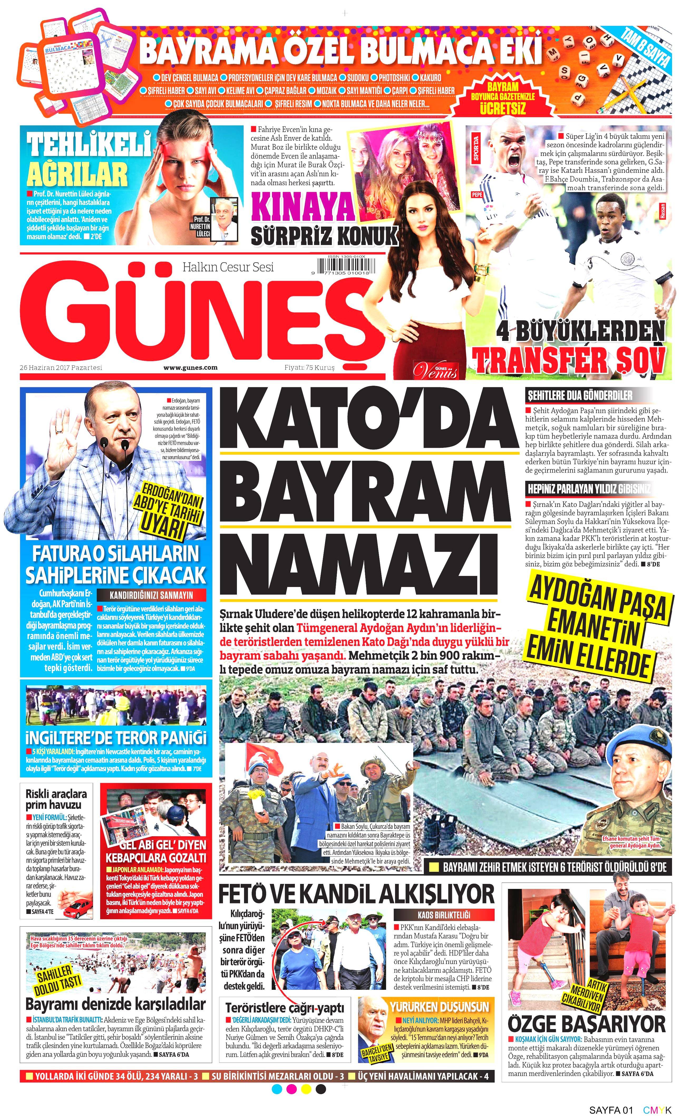 26 Haziran 2017 Pazartesi gazete manşetleri - 9