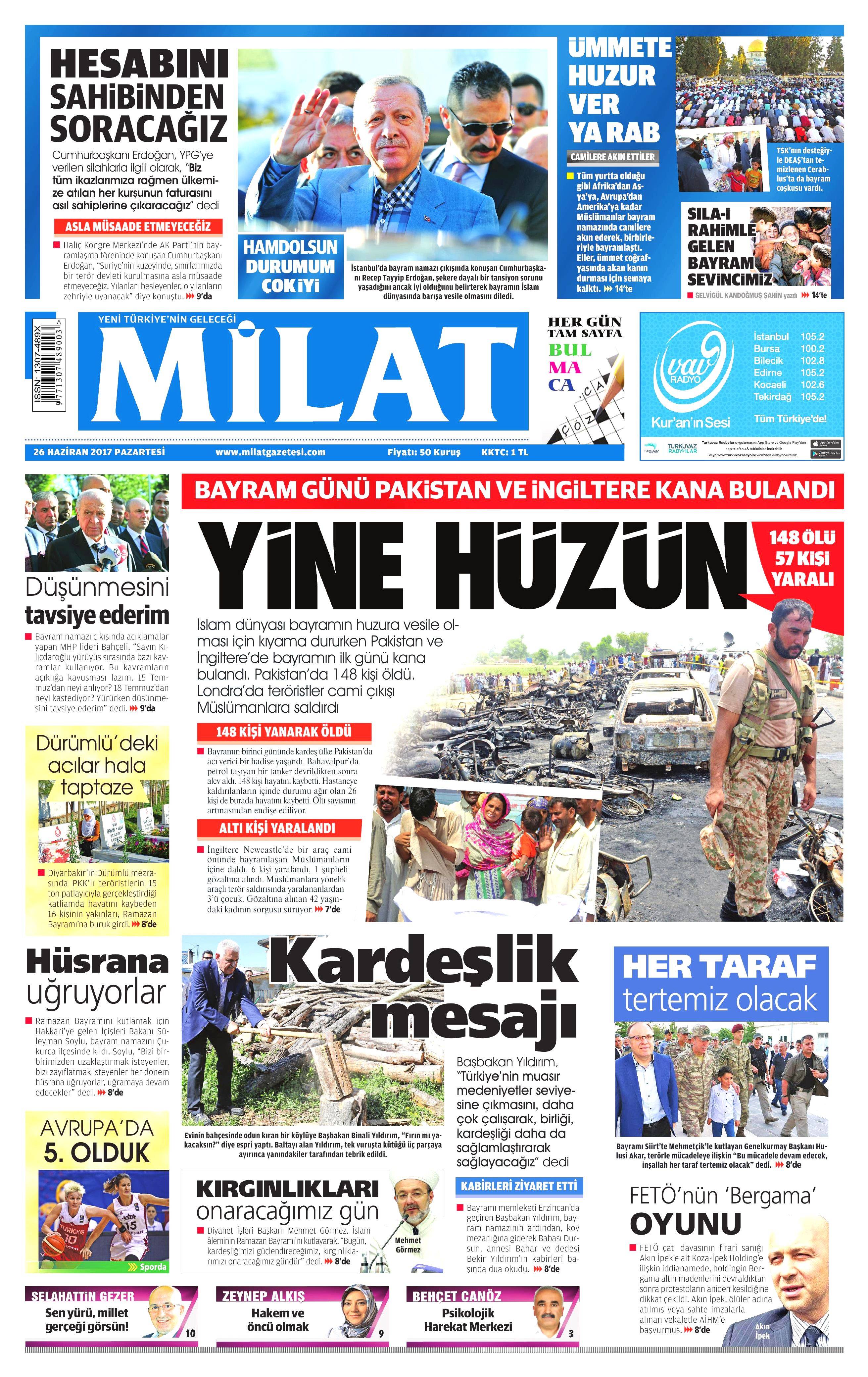 26 Haziran 2017 Pazartesi gazete manşetleri - 13