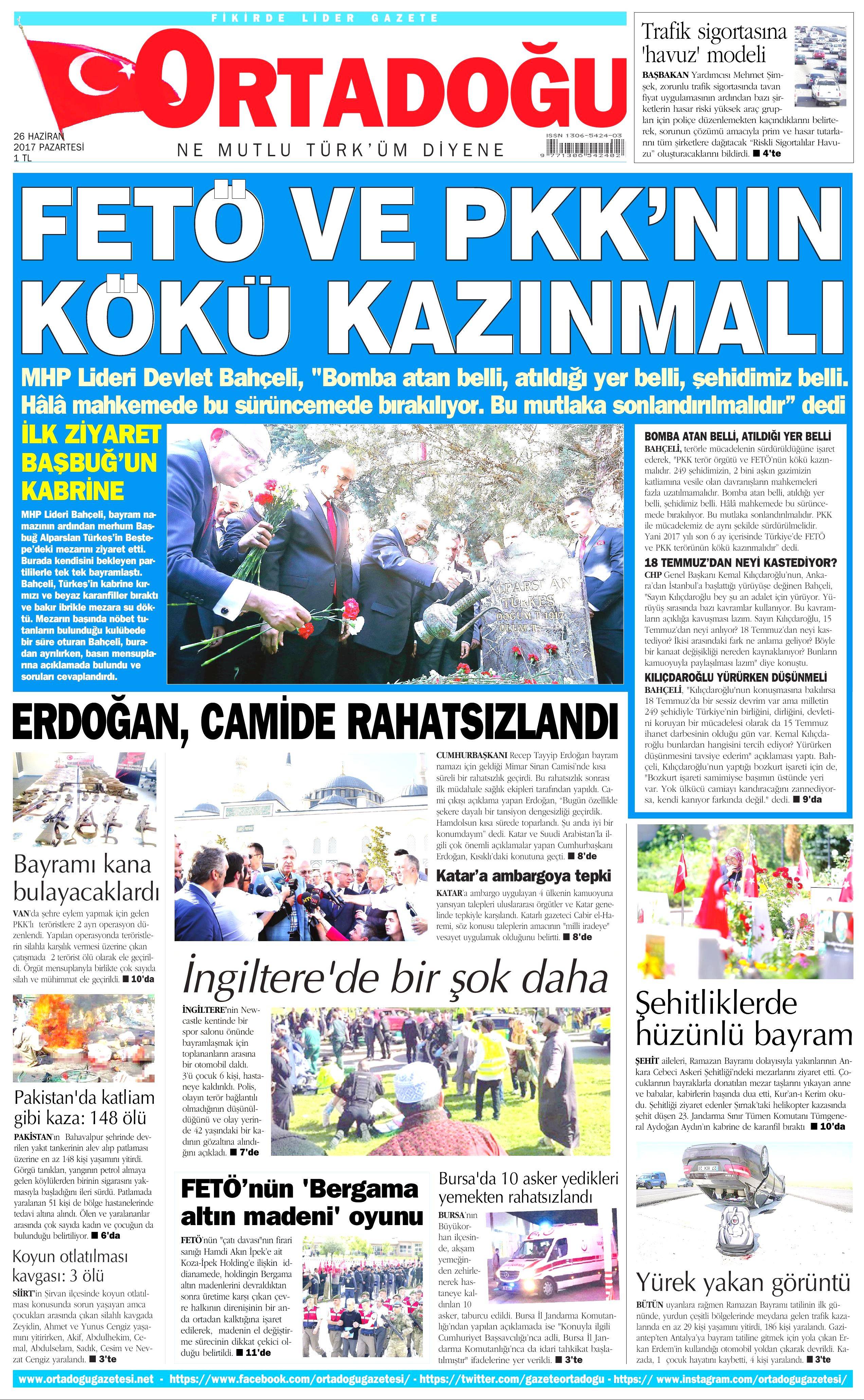 26 Haziran 2017 Pazartesi gazete manşetleri - 16