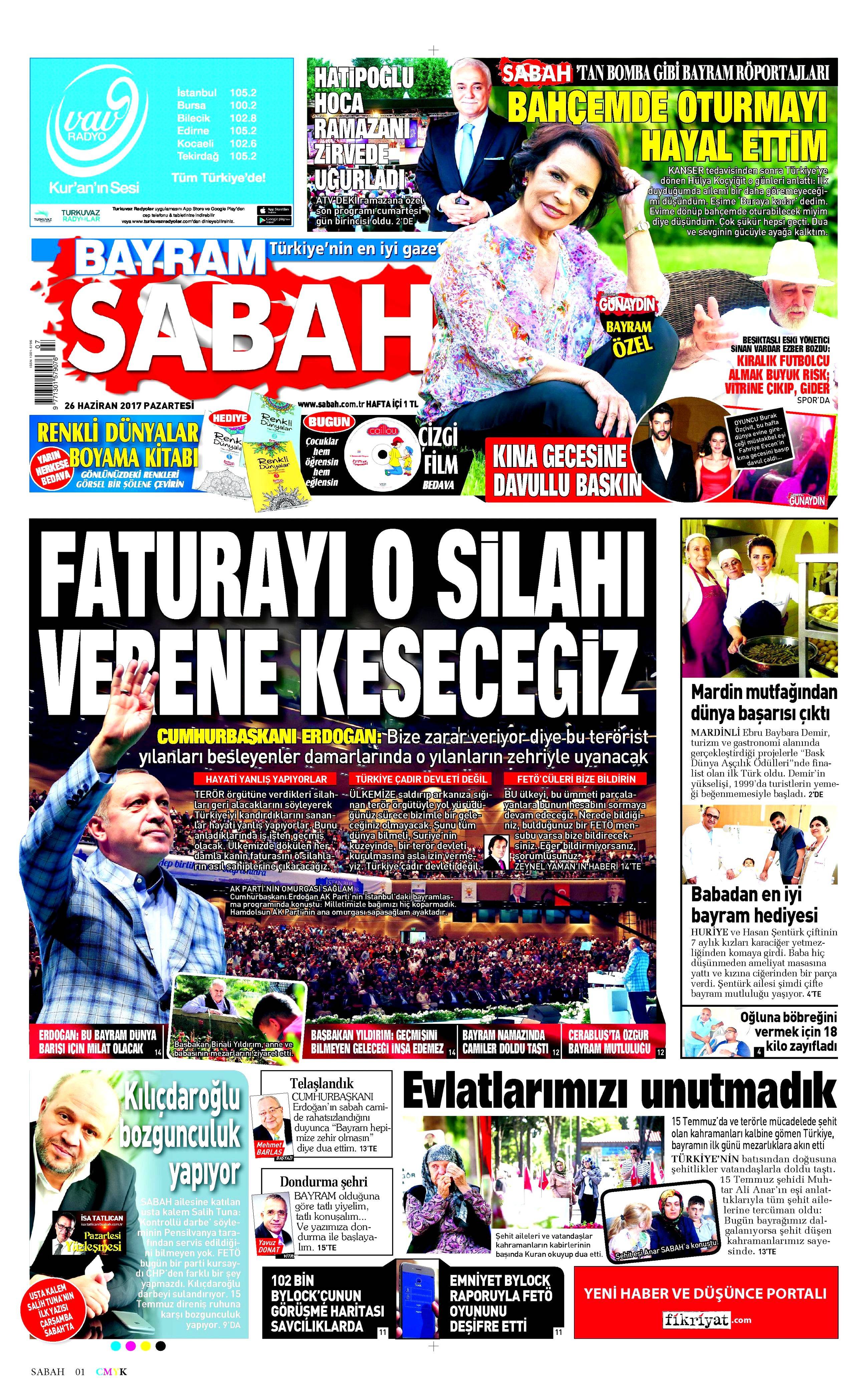 26 Haziran 2017 Pazartesi gazete manşetleri - 17