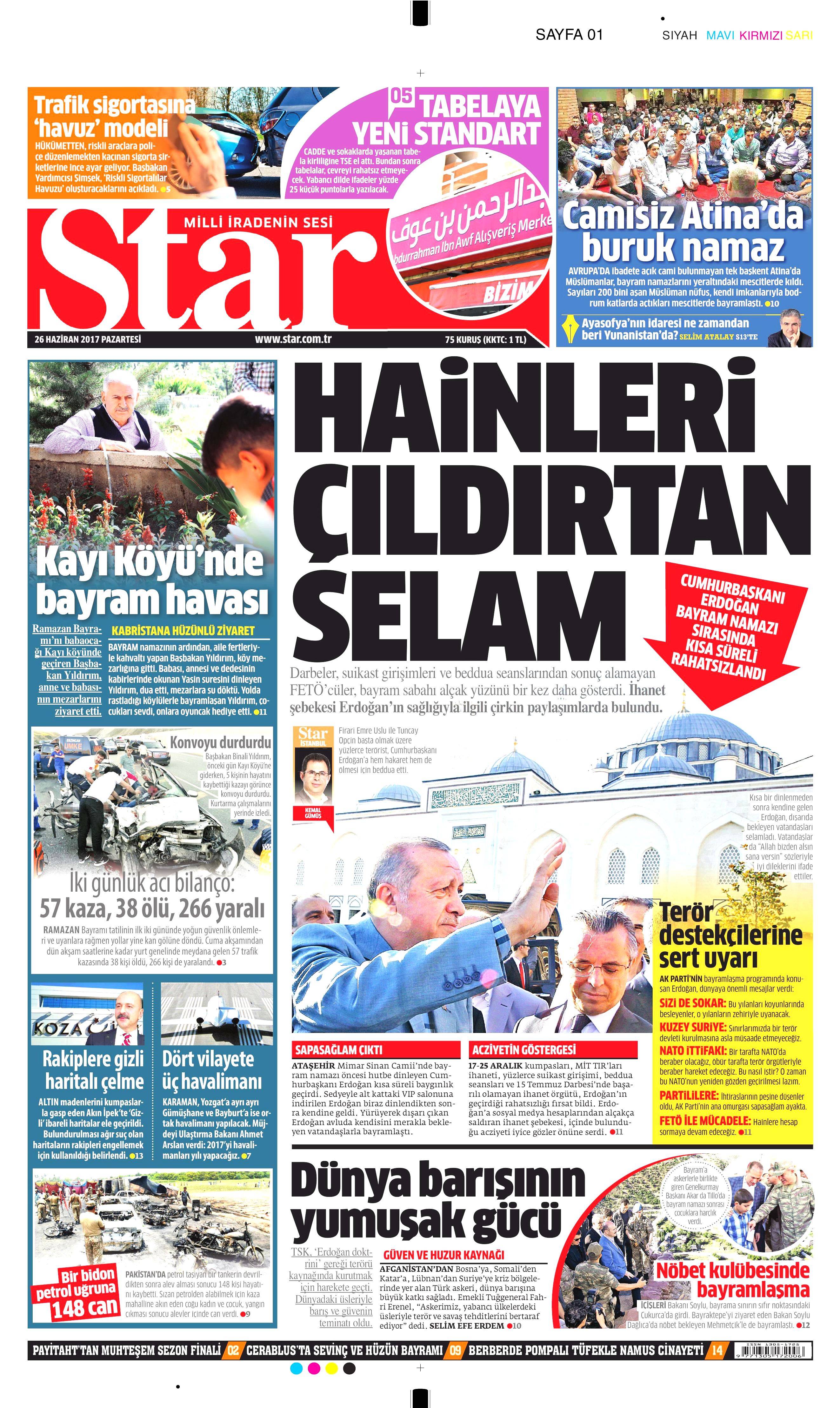 26 Haziran 2017 Pazartesi gazete manşetleri - 19