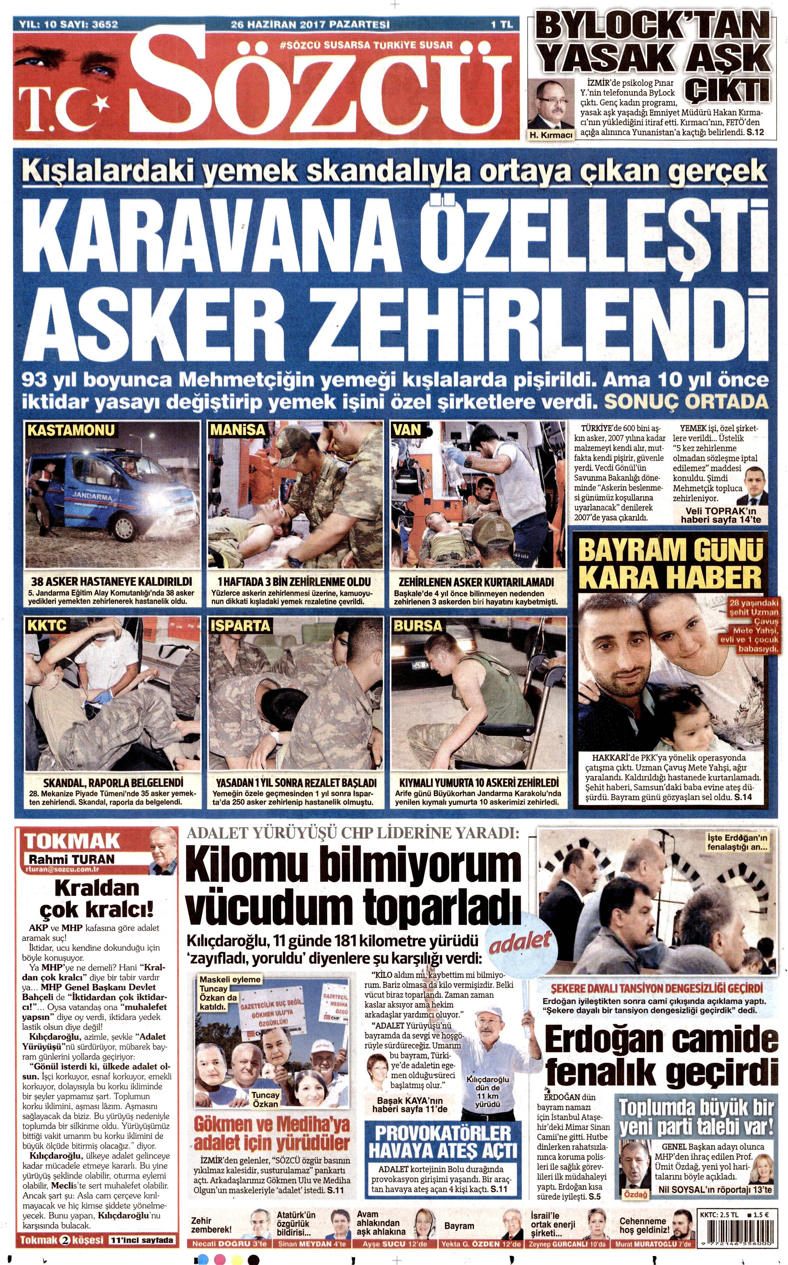 26 Haziran 2017 Pazartesi gazete manşetleri - 18